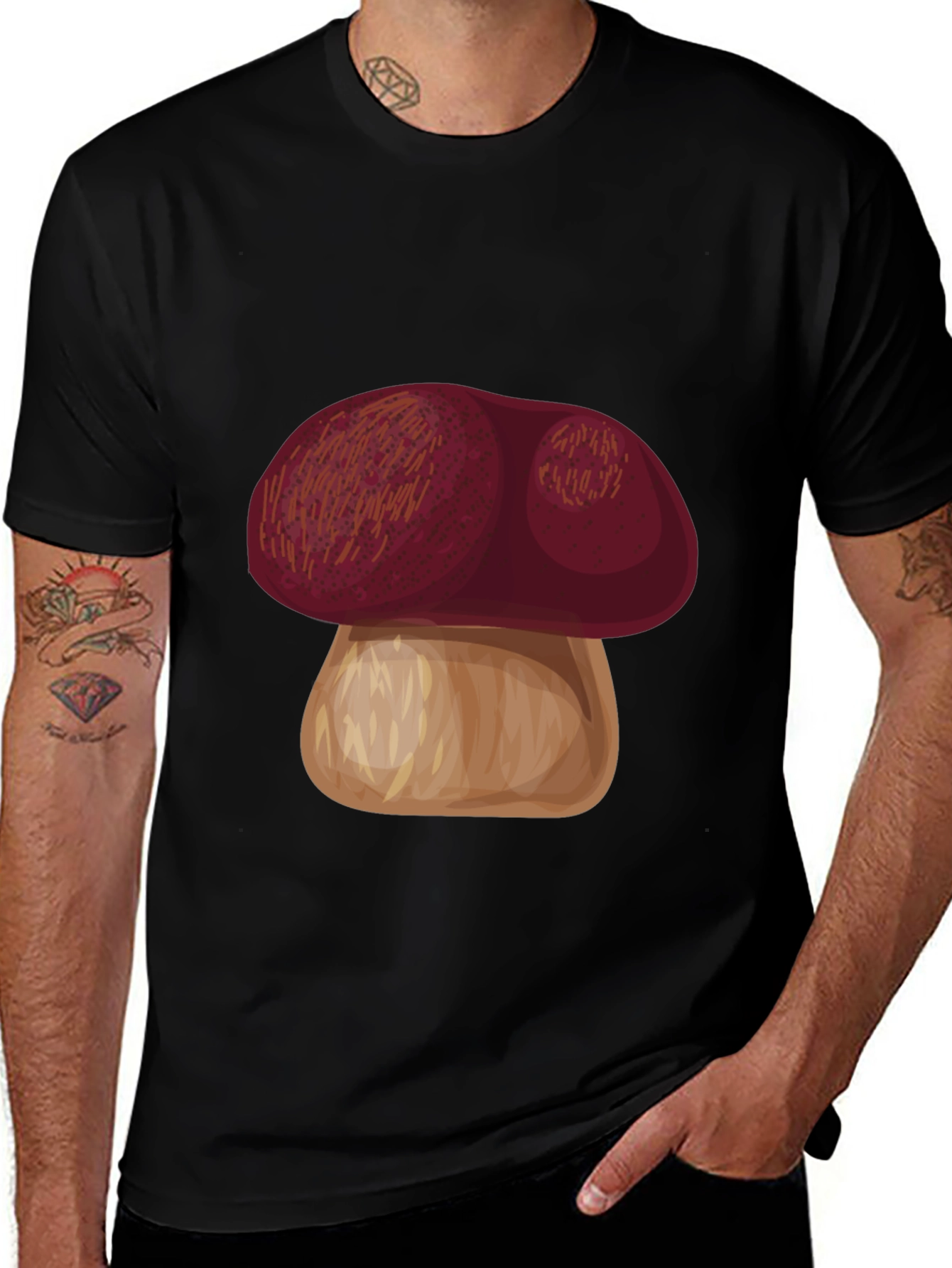 Variant 9 of Mushroom Graphic Tee - Casual Black T-Shirt