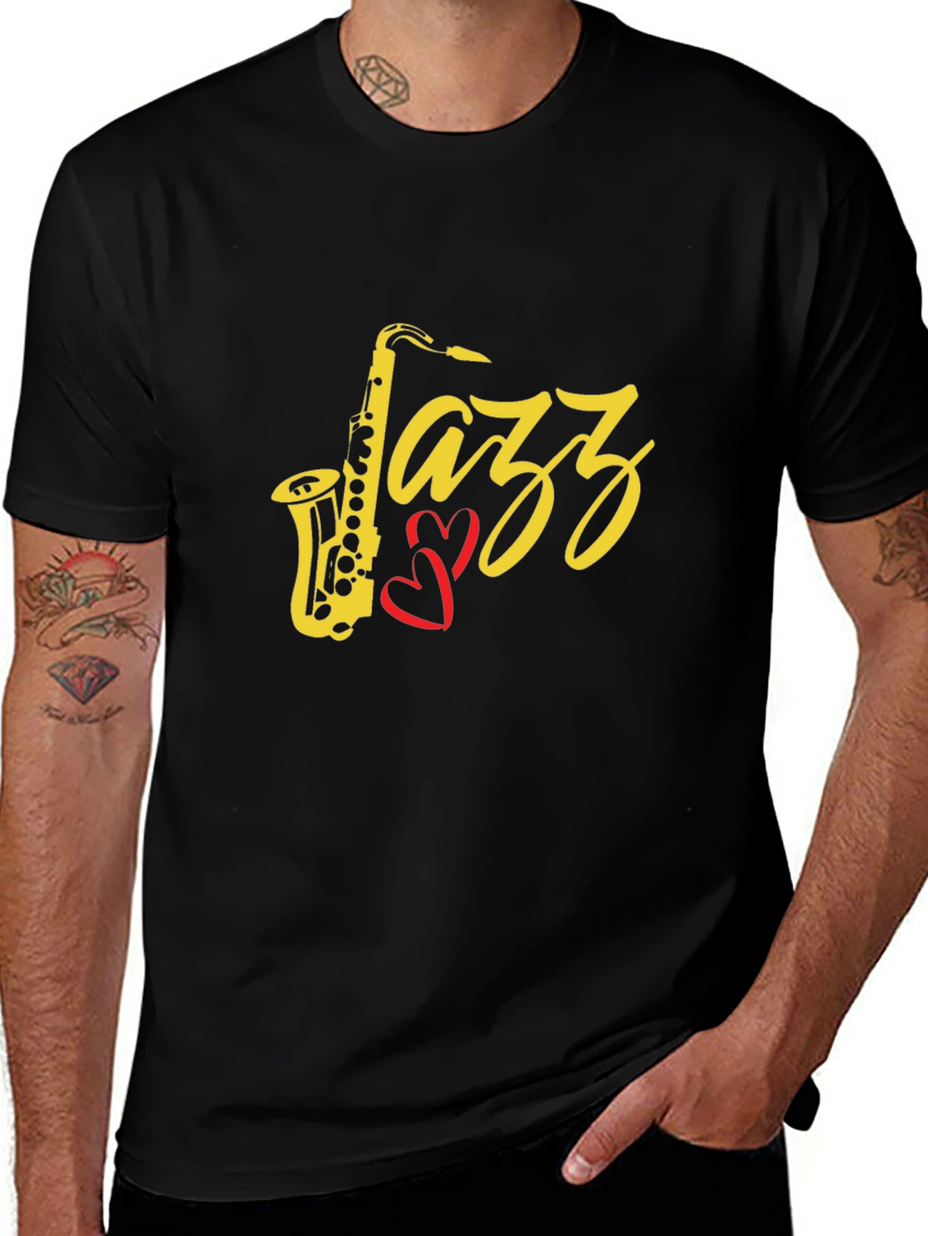 Variant 28 of Jazz Music Saxophone Graphic Tee - Black Cotton T-Shirt