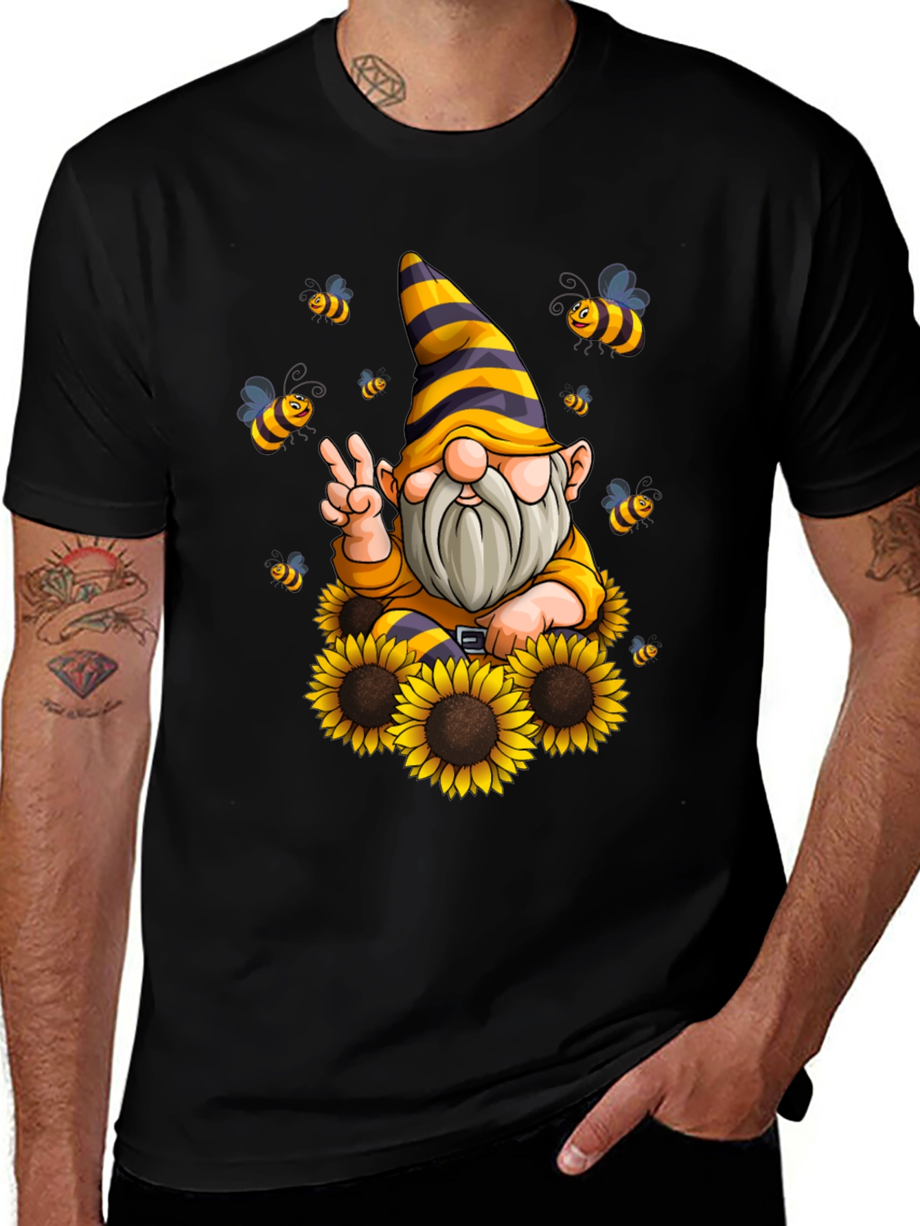 Variant 12 of Sunflower Gnome T-Shirt - Bee Happy!