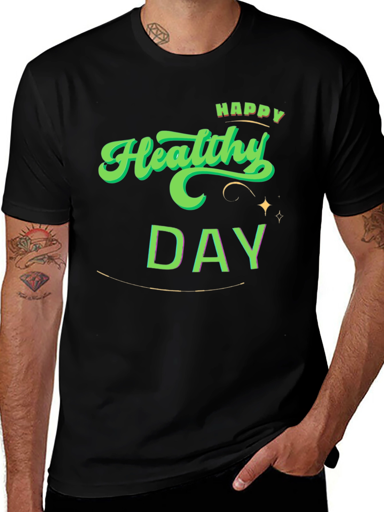 Variant 12 of Happy Healthy Day Black T-Shirt