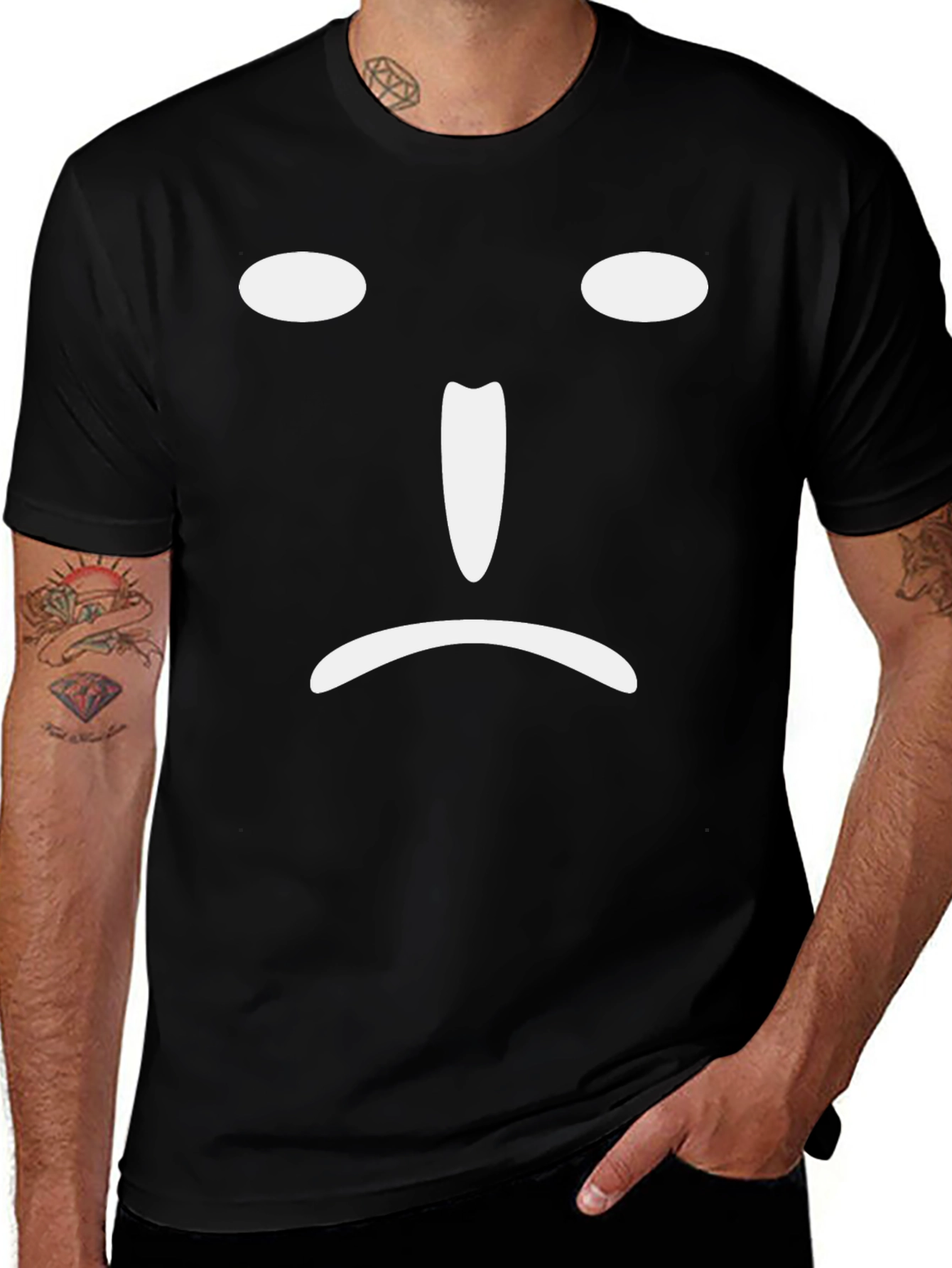 Variant 9 of Sad Face Graphic Tee - Black Cotton Blend T-Shirt