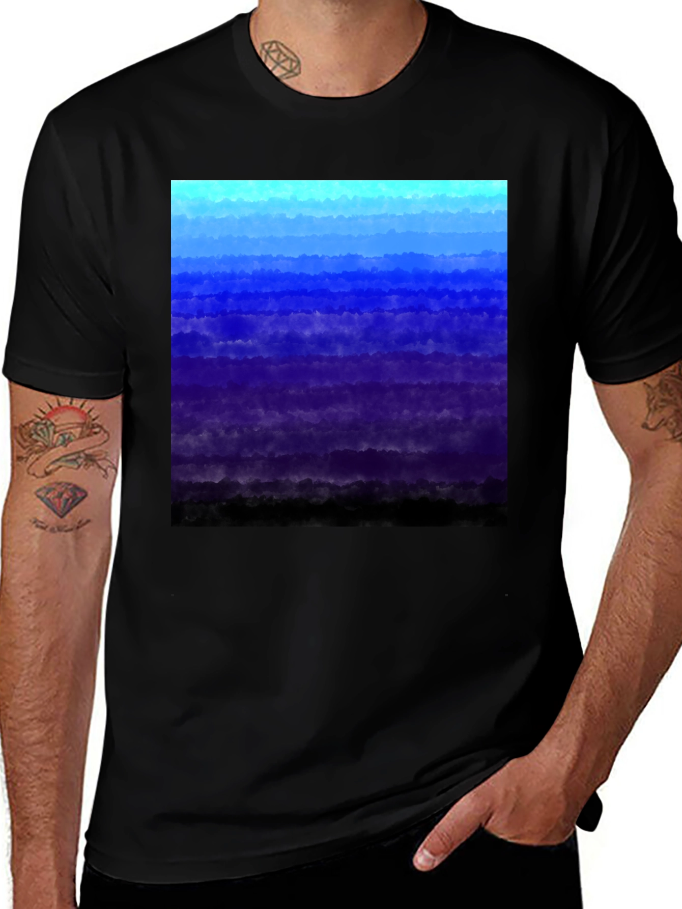 Variant 24 of Abstract Blue Watercolor Men's Black T-Shirt