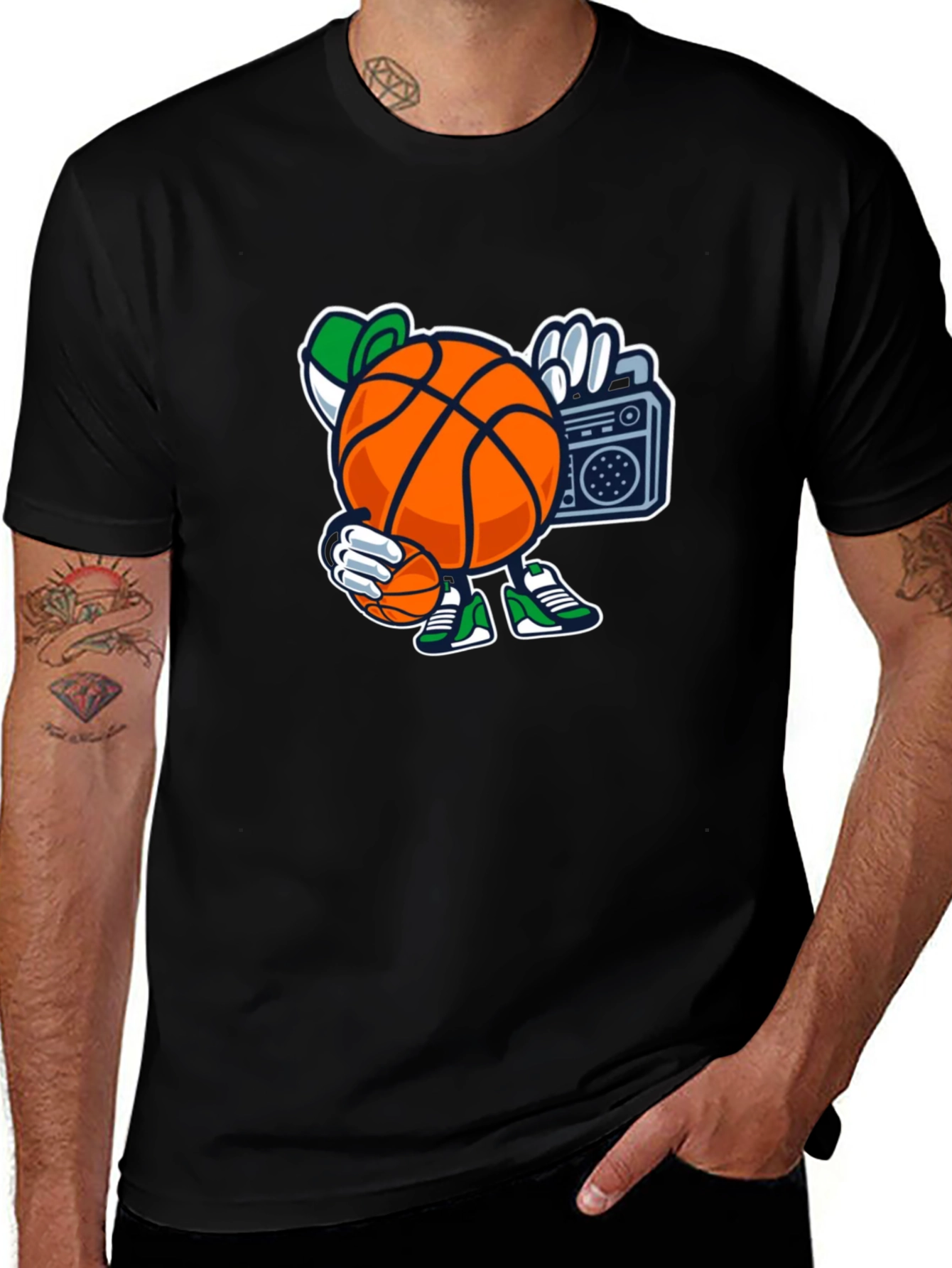 Variant 17 of Basketball Cartoon Tee - Street Style Black T-Shirt