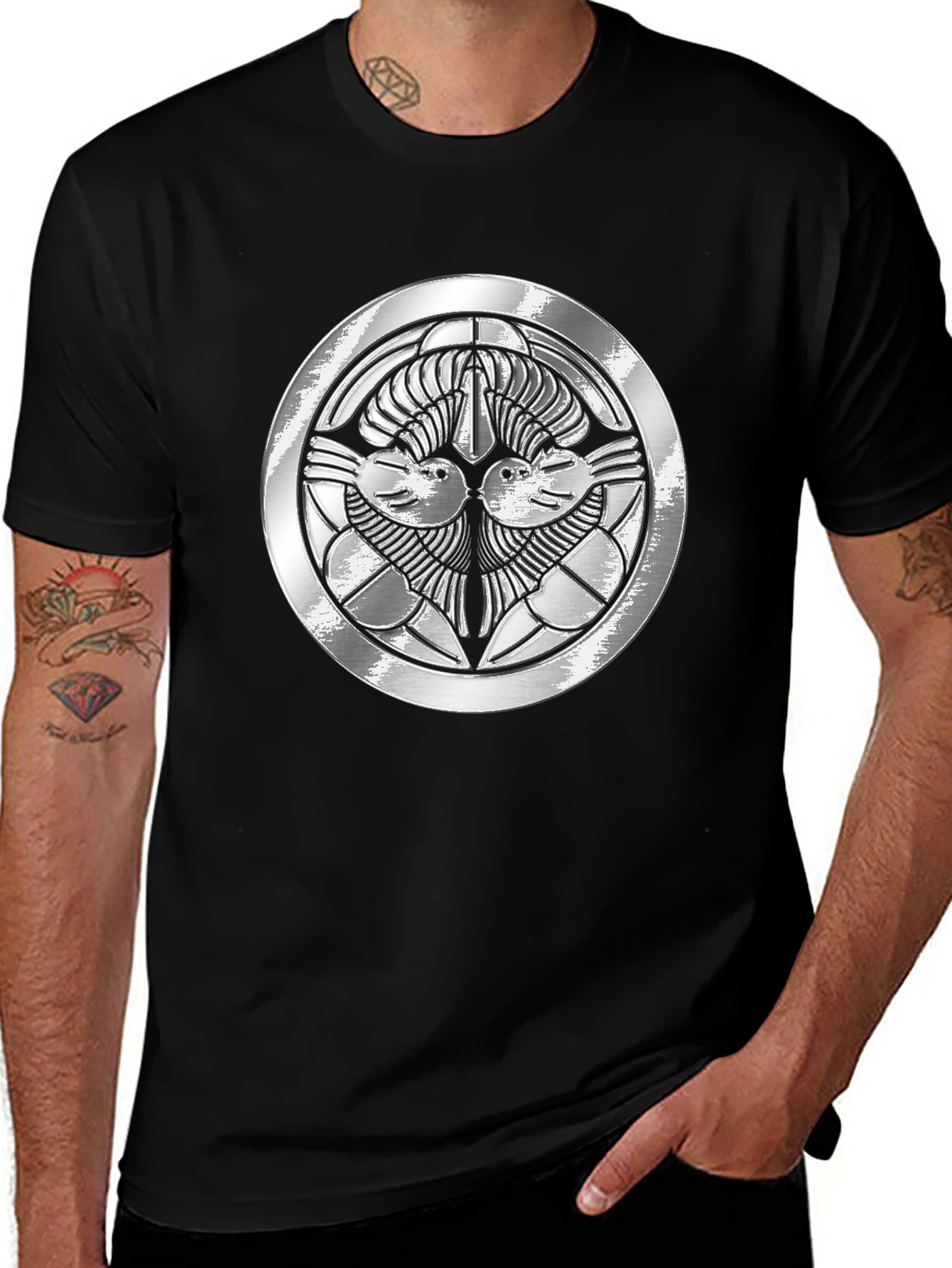 Embossed Silver Crest Black Tee