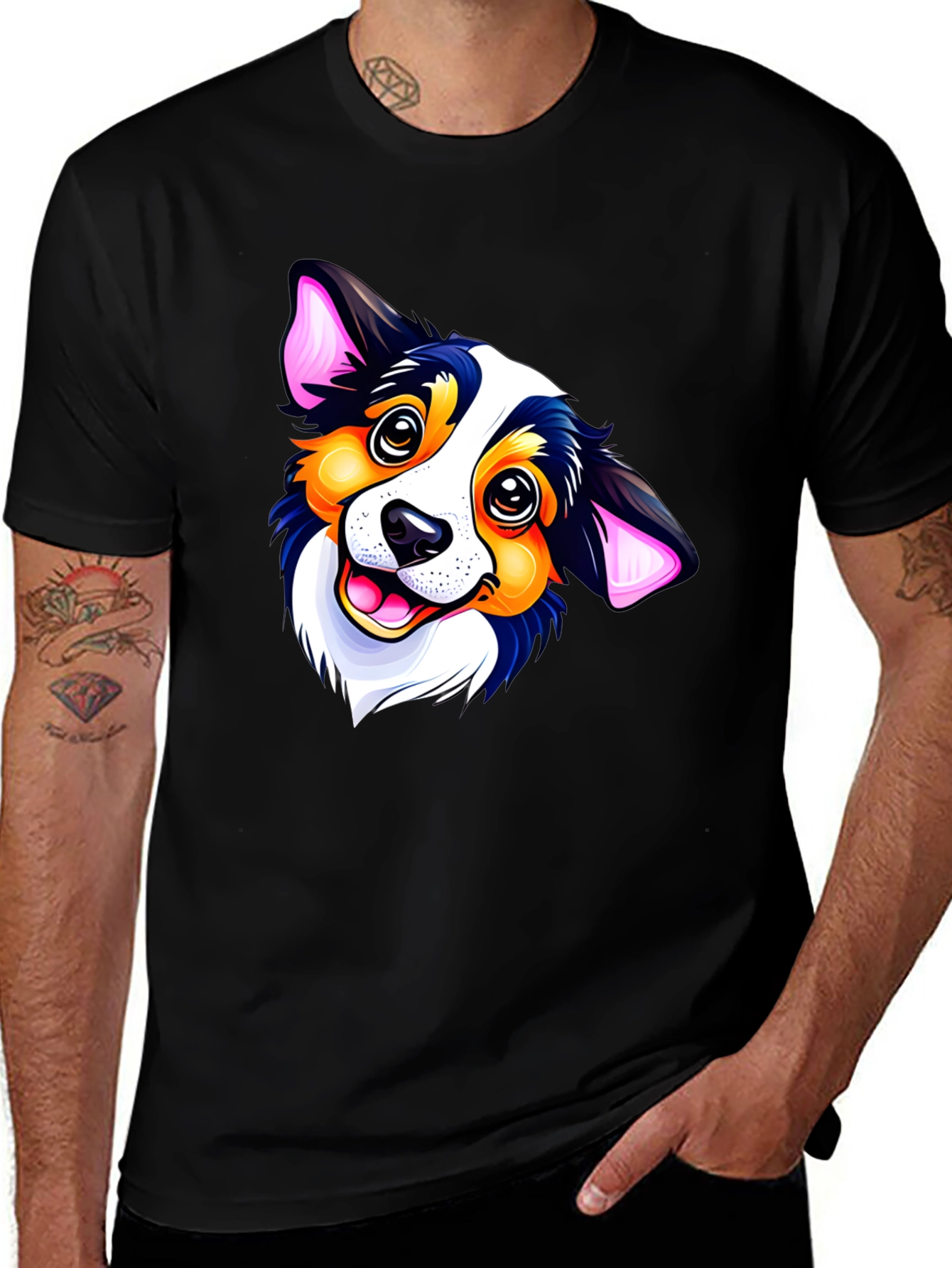 Variant 6 of Cartoon Dog Graphic Black T-Shirt