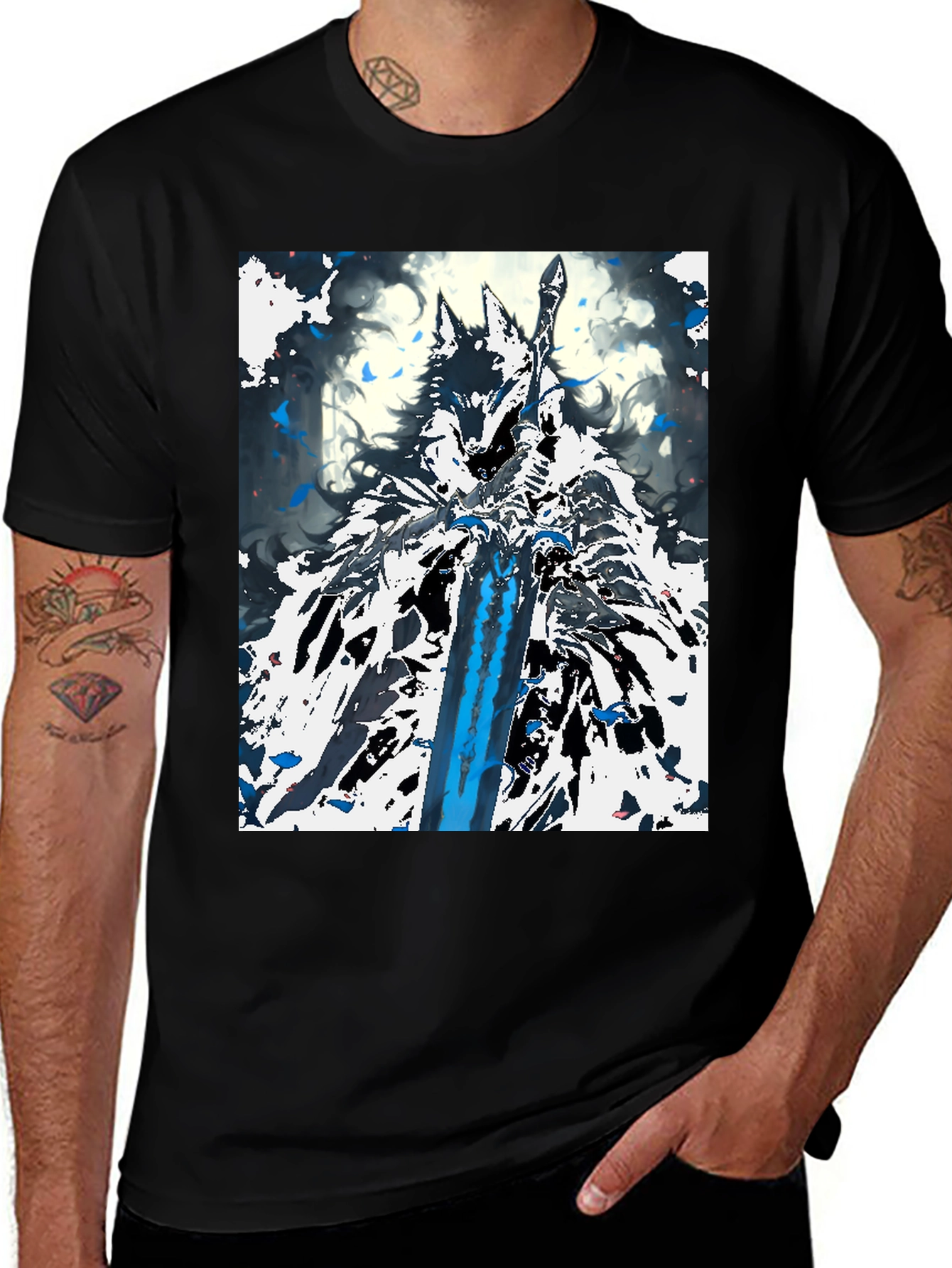 Variant 14 of Anime Wolf Warrior Graphic Tee