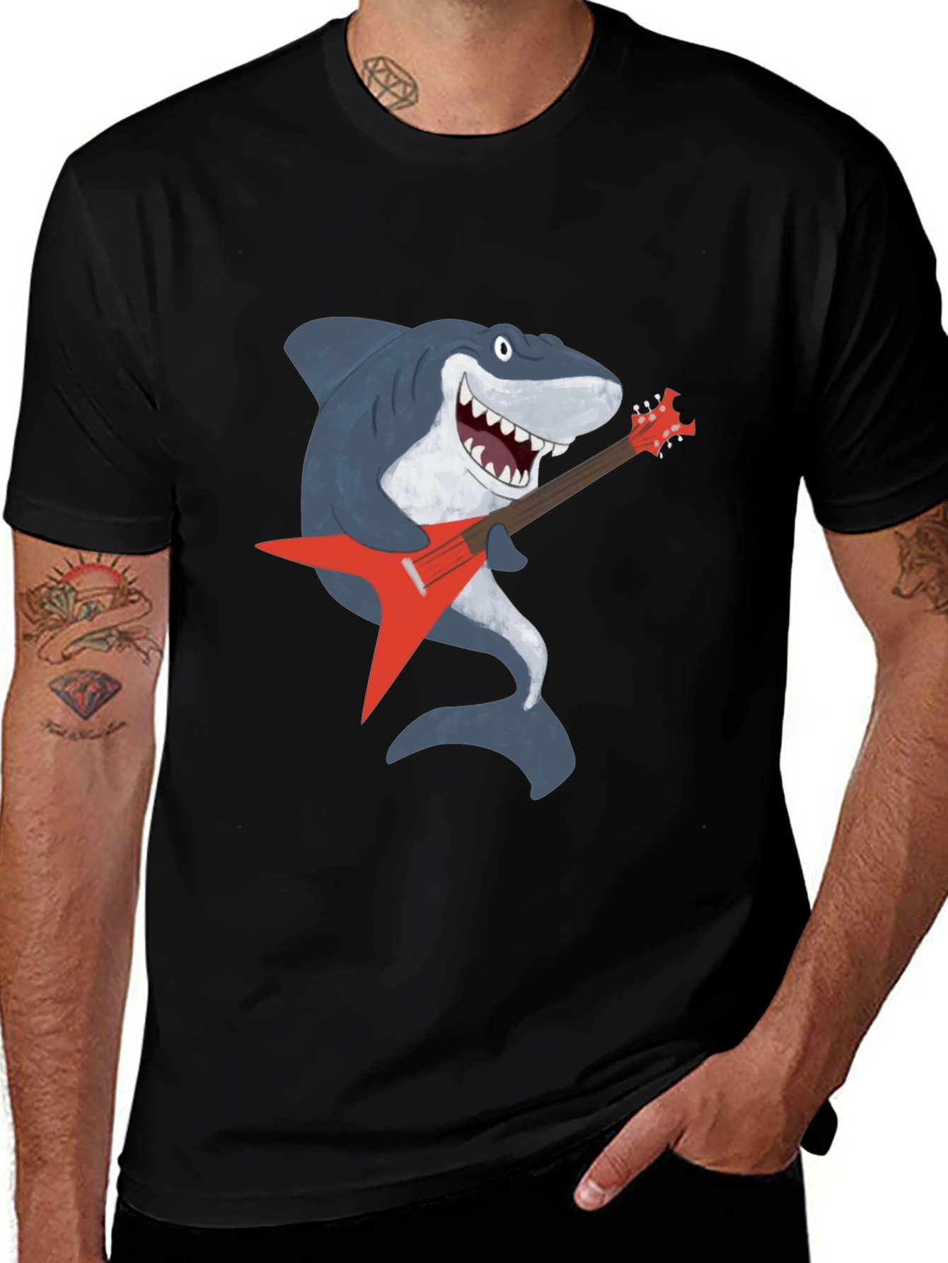 Variant 2 of Shark Rocking Guitar Graphic Tee