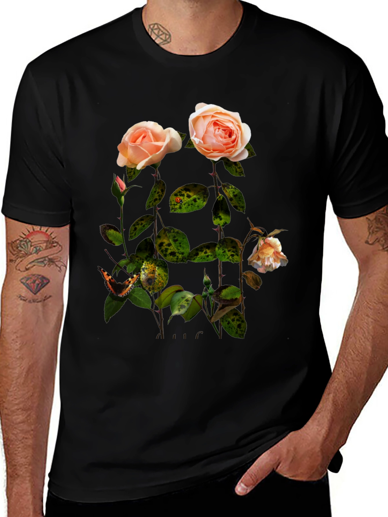 Variant 19 of Floral Rose Graphic Tee - Stylish Black T-Shirt