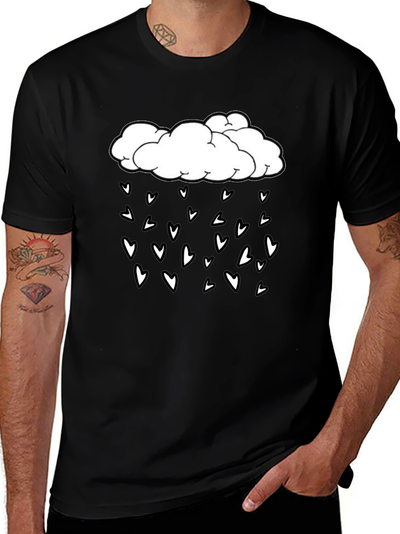 Cloud & Heart Rain T-Shirt - Black