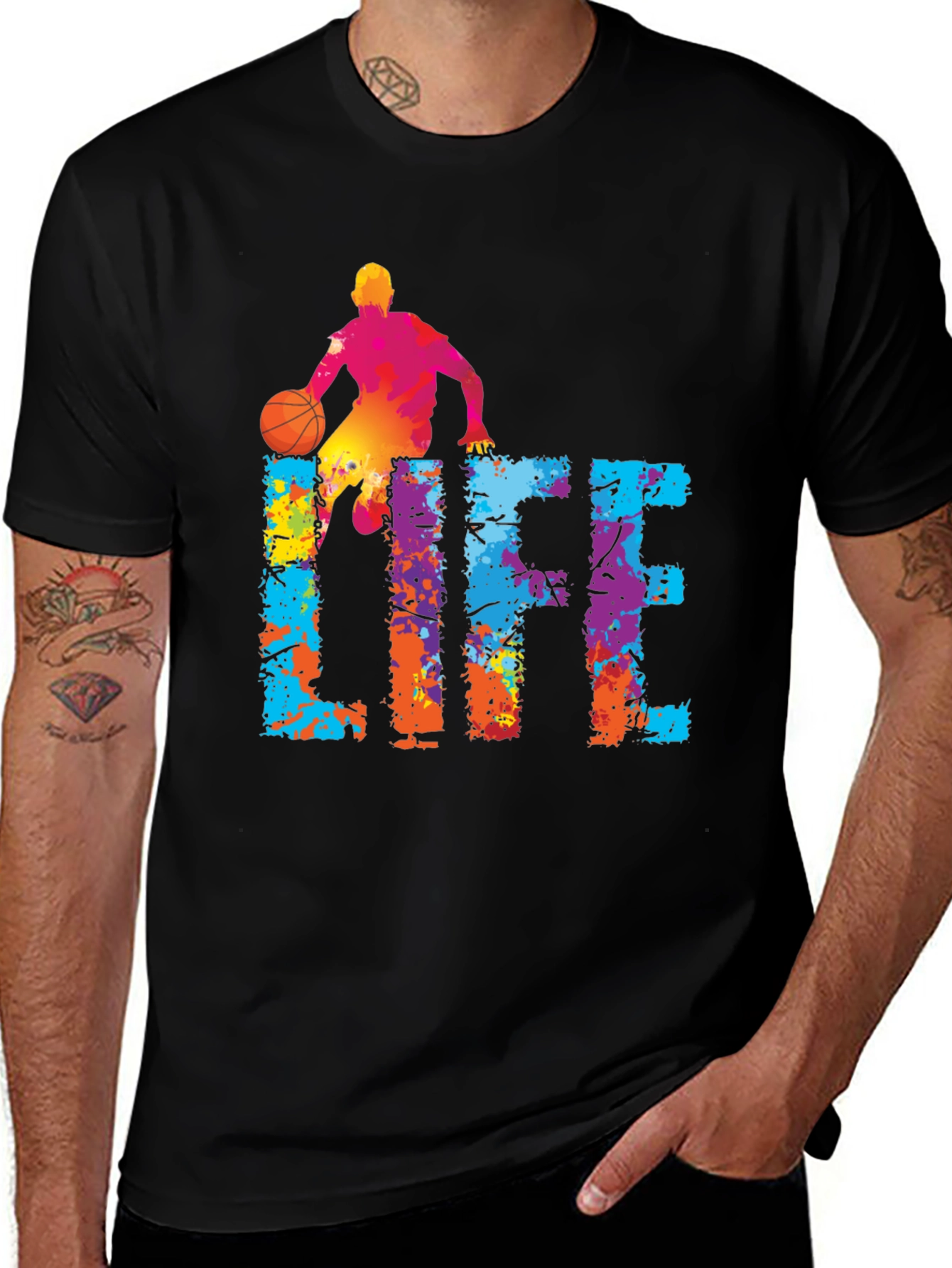 Variant 7 of Colorful Life Basketball Graphic T-Shirt - Black