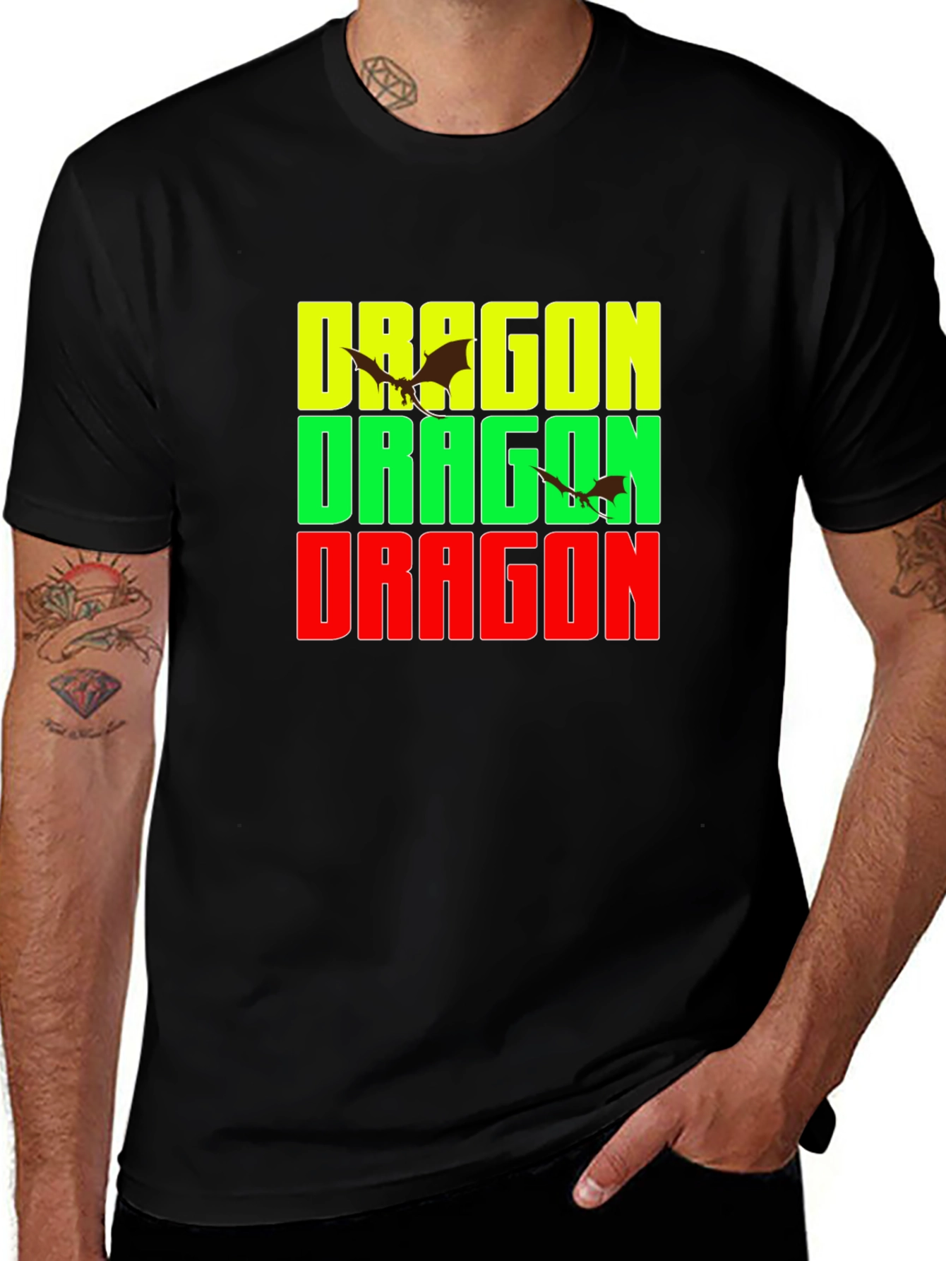 Variant 12 of Dragon Graphic T-Shirt - Rasta Colors