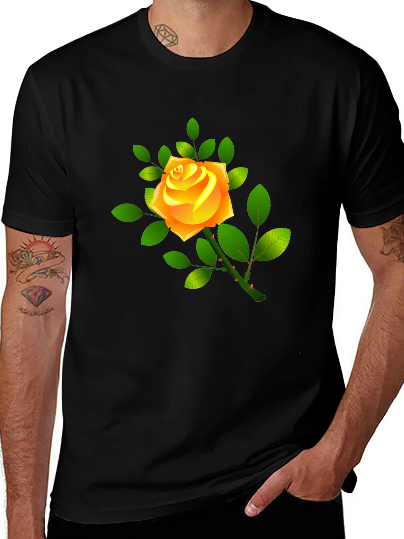 Variant 17 of Black Tee with Yellow Rose Graphic