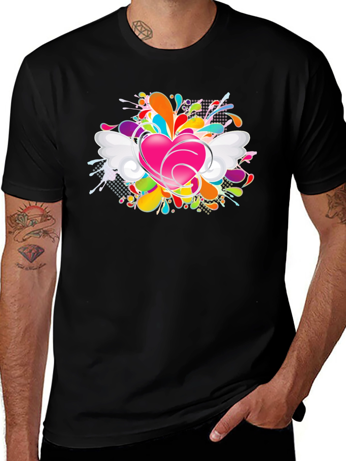 Variant 25 of Heart Splash Graphic Tee - Black Cotton Comfort