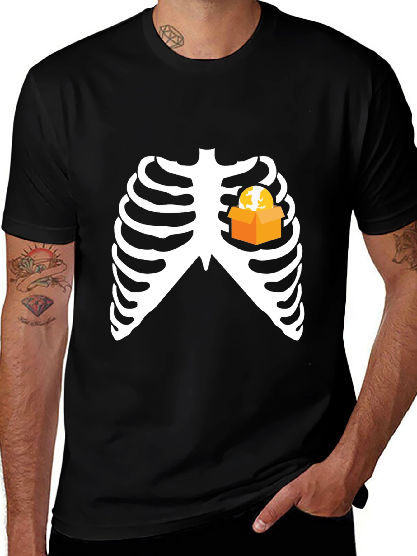 Funny Skeleton Rib Cage Halloween T-Shirt - Boxed Heart