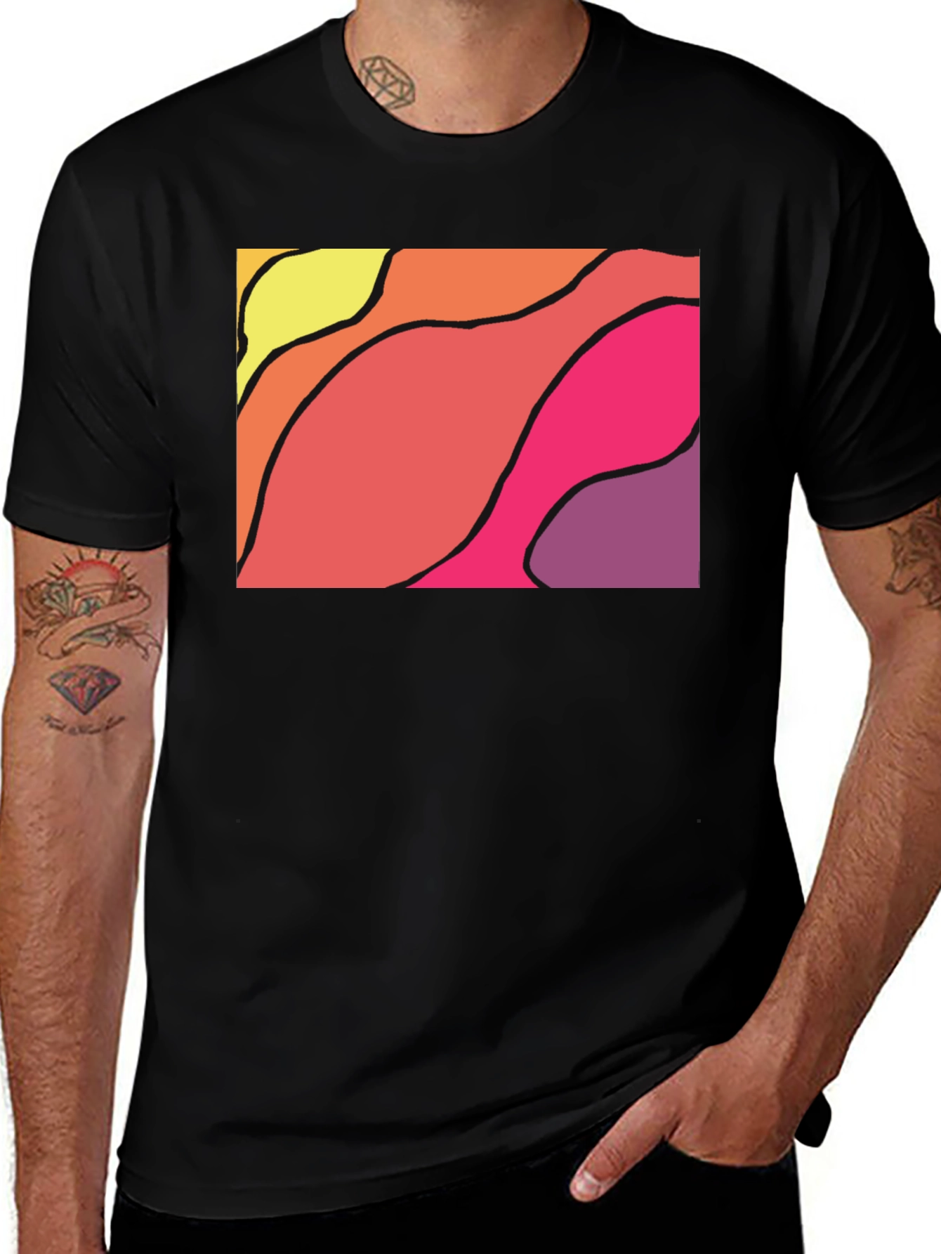 Abstract Wave Graphic Black T-Shirt