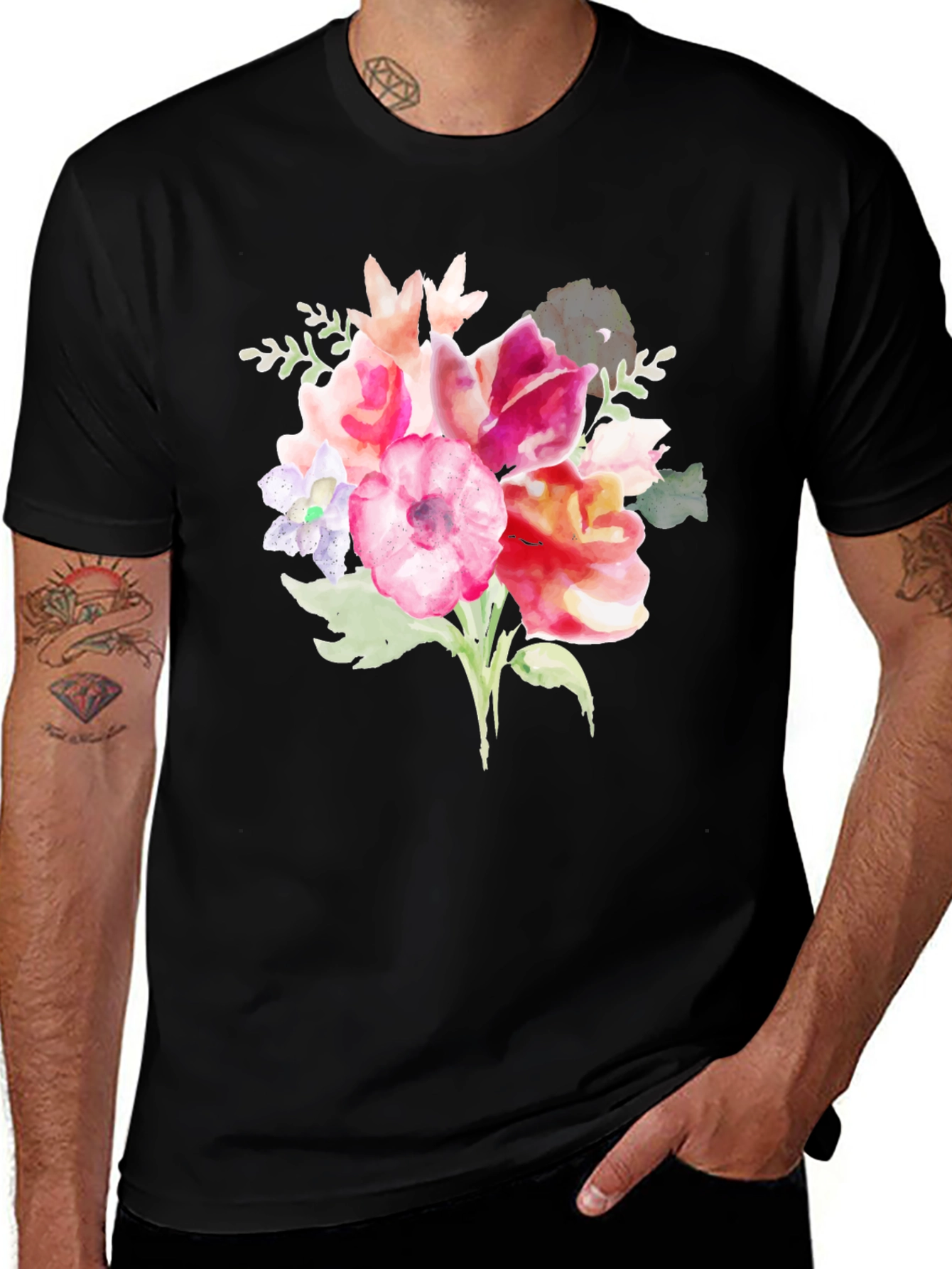 Floral Bouquet Graphic Tee - Black