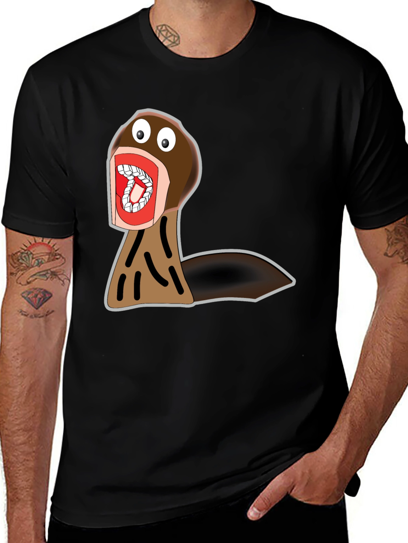 Black Funny Cartoon Monster Graphic Tee - Black Cotton main image
