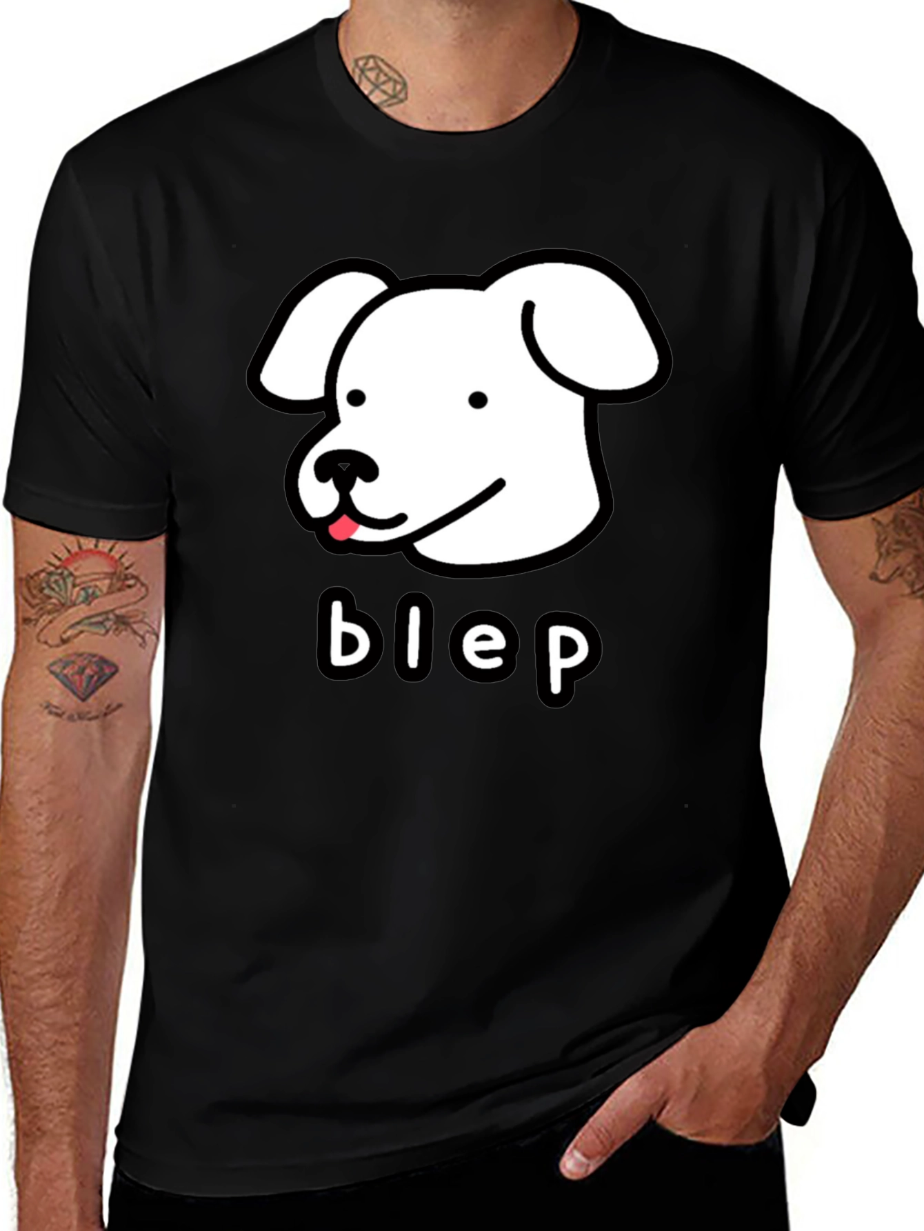 Variant 28 of Black "Blep" Dog Cartoon T-Shirt