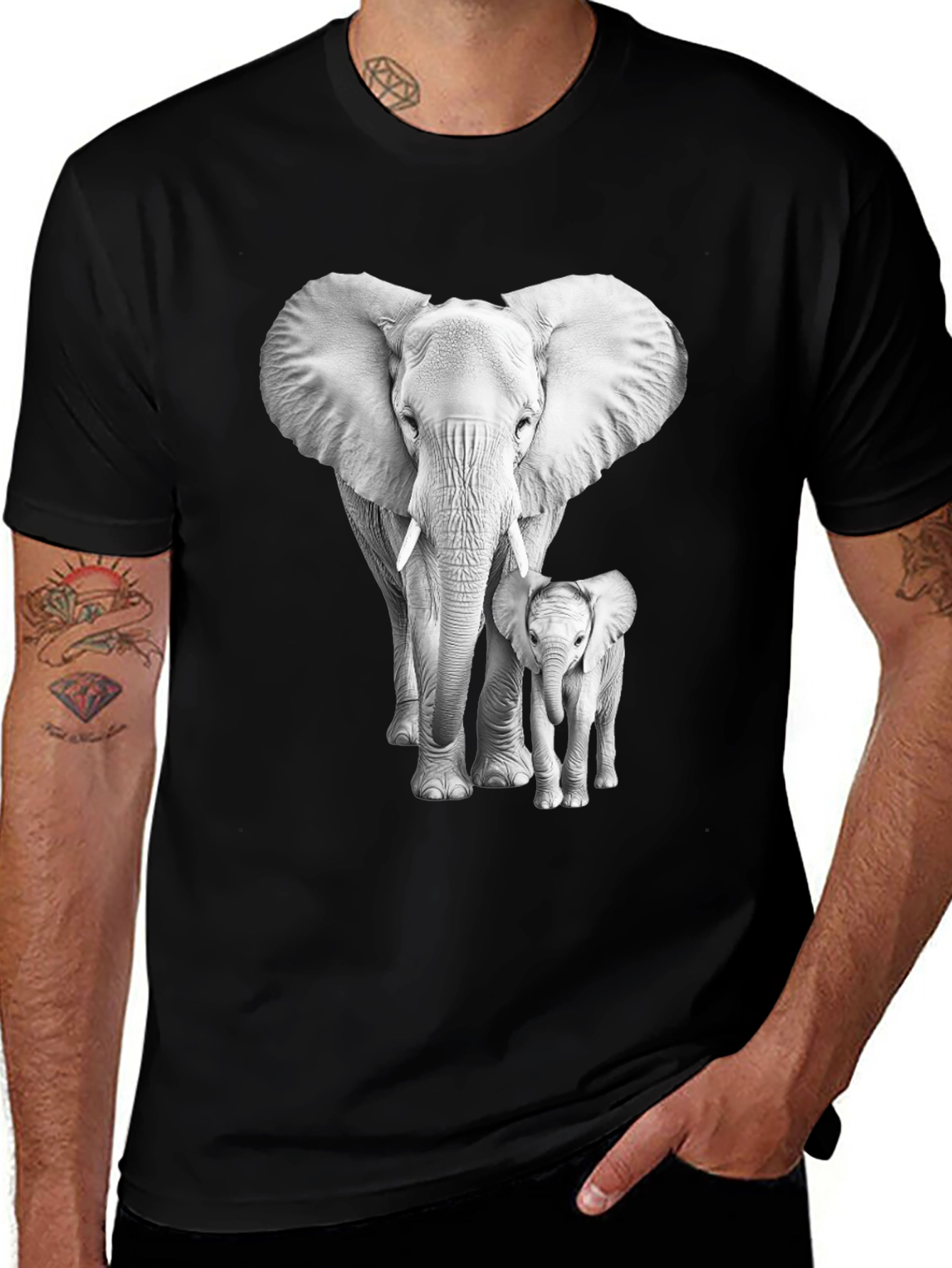 Variant 15 of Elephant & Baby Graphic Print Black Tee