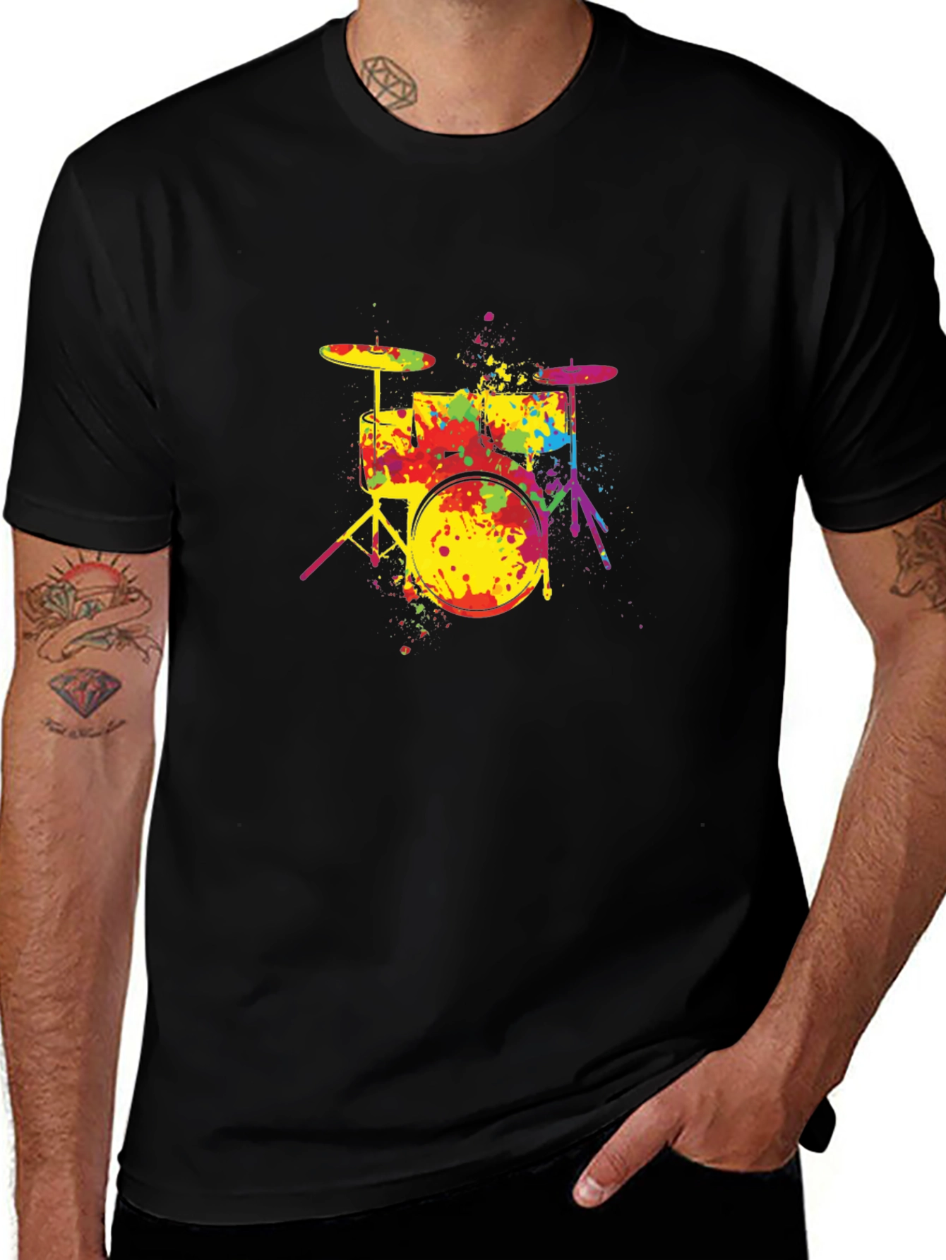 Variant 23 of Colorful Drum Set Graphic T-Shirt - Black