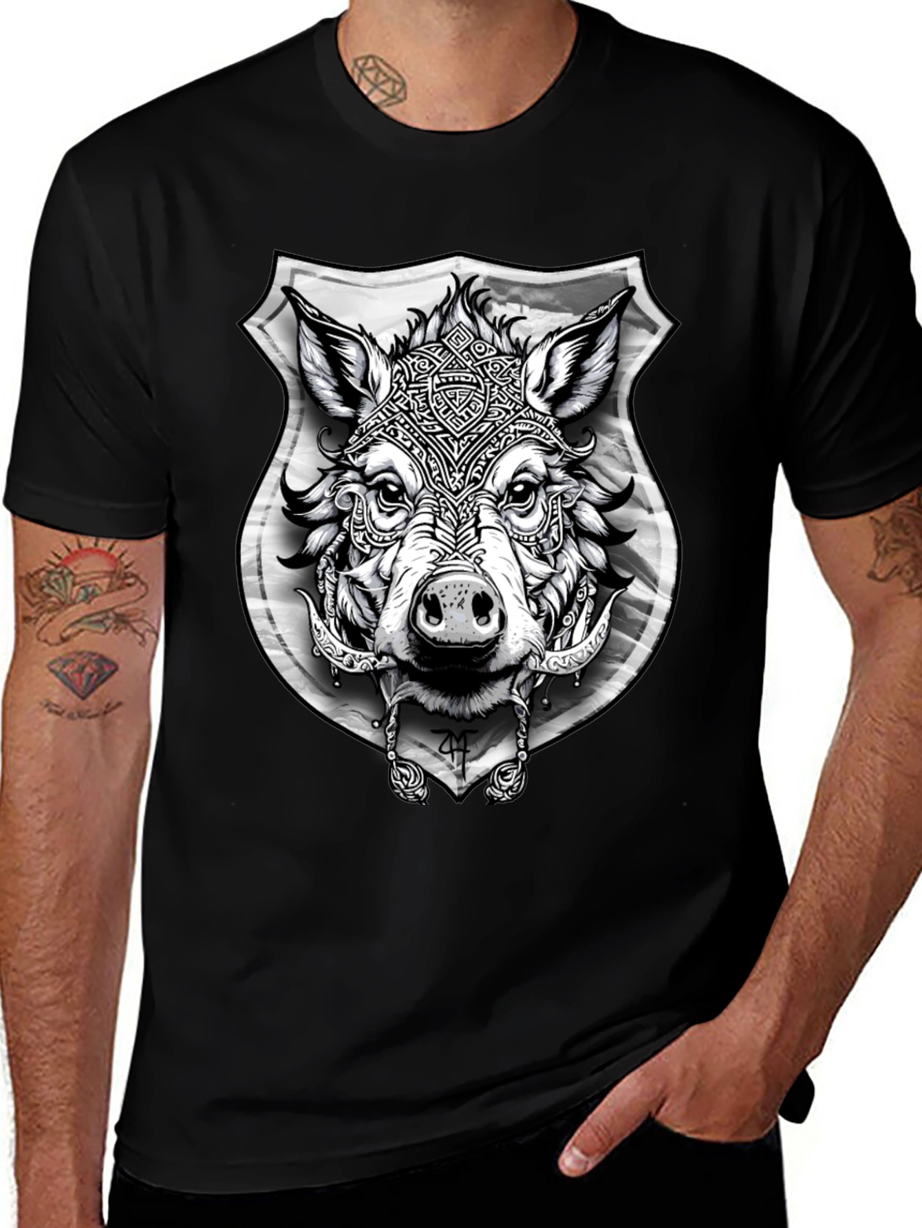 Boar Crest Graphic Tee - Bold Black T-Shirt