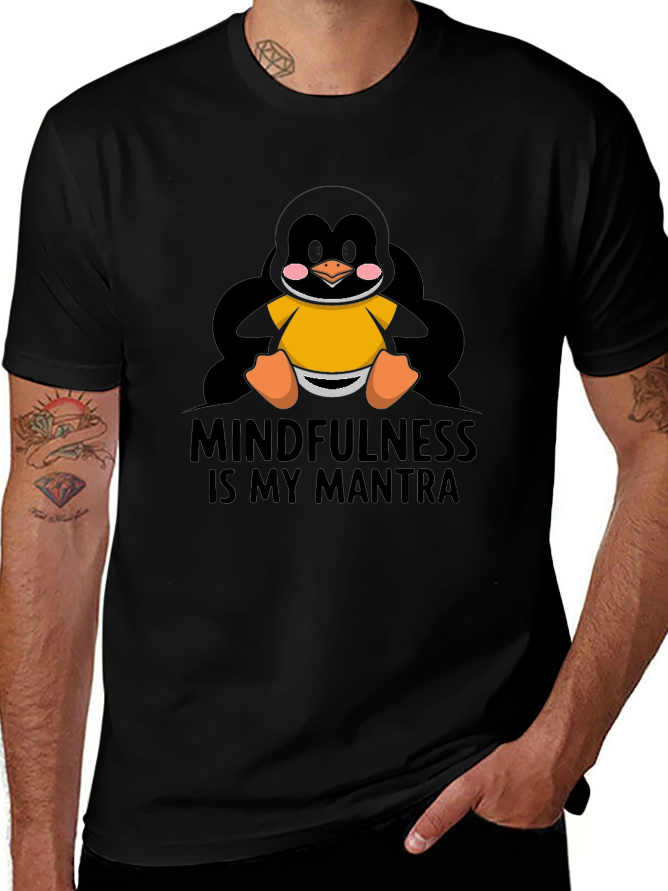 Variant 25 of Mindfulness Penguin Black T-Shirt - Relax and Focus