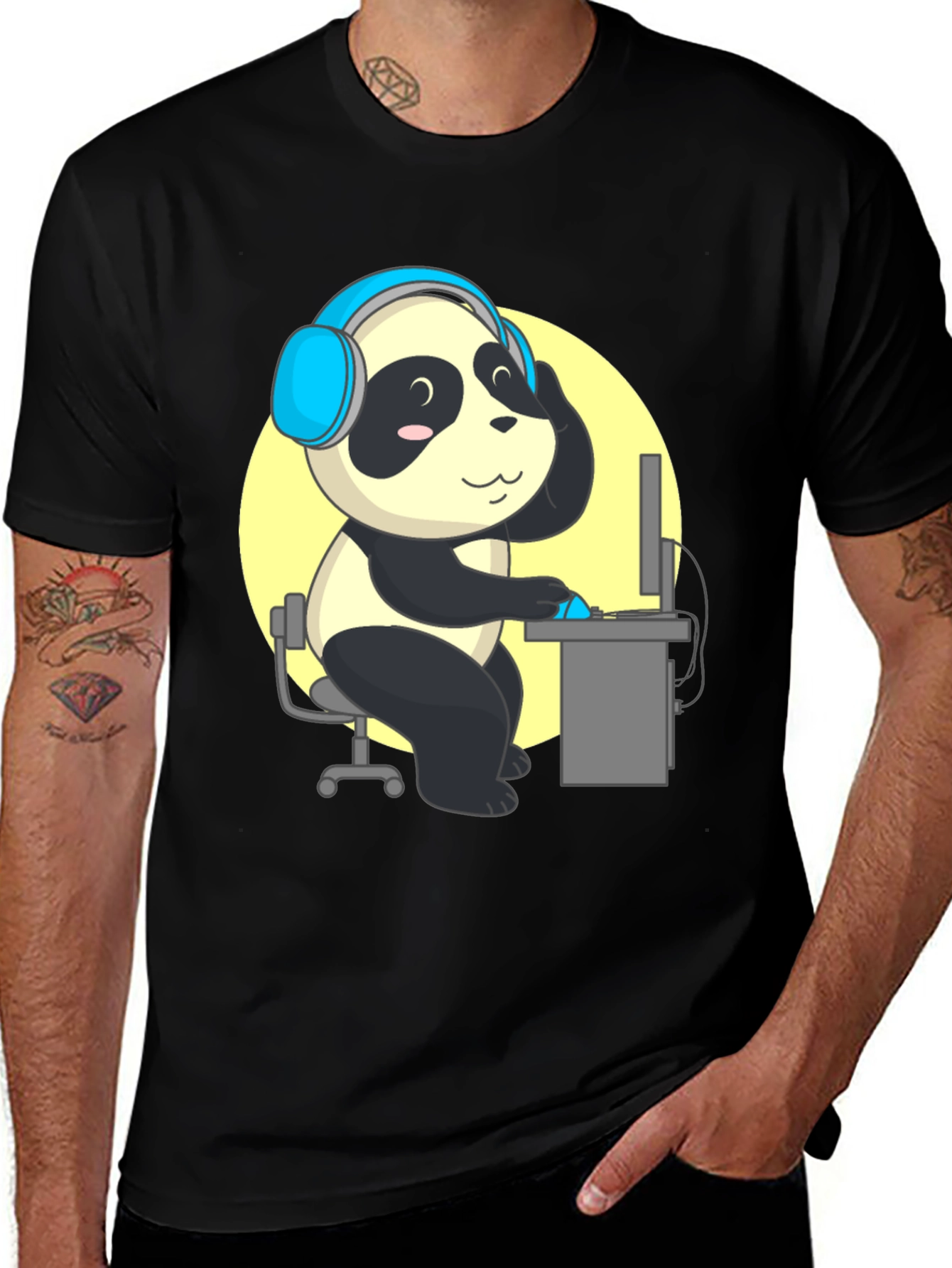 Variant 26 of Panda Gamer Graphic Tee - Black T-Shirt