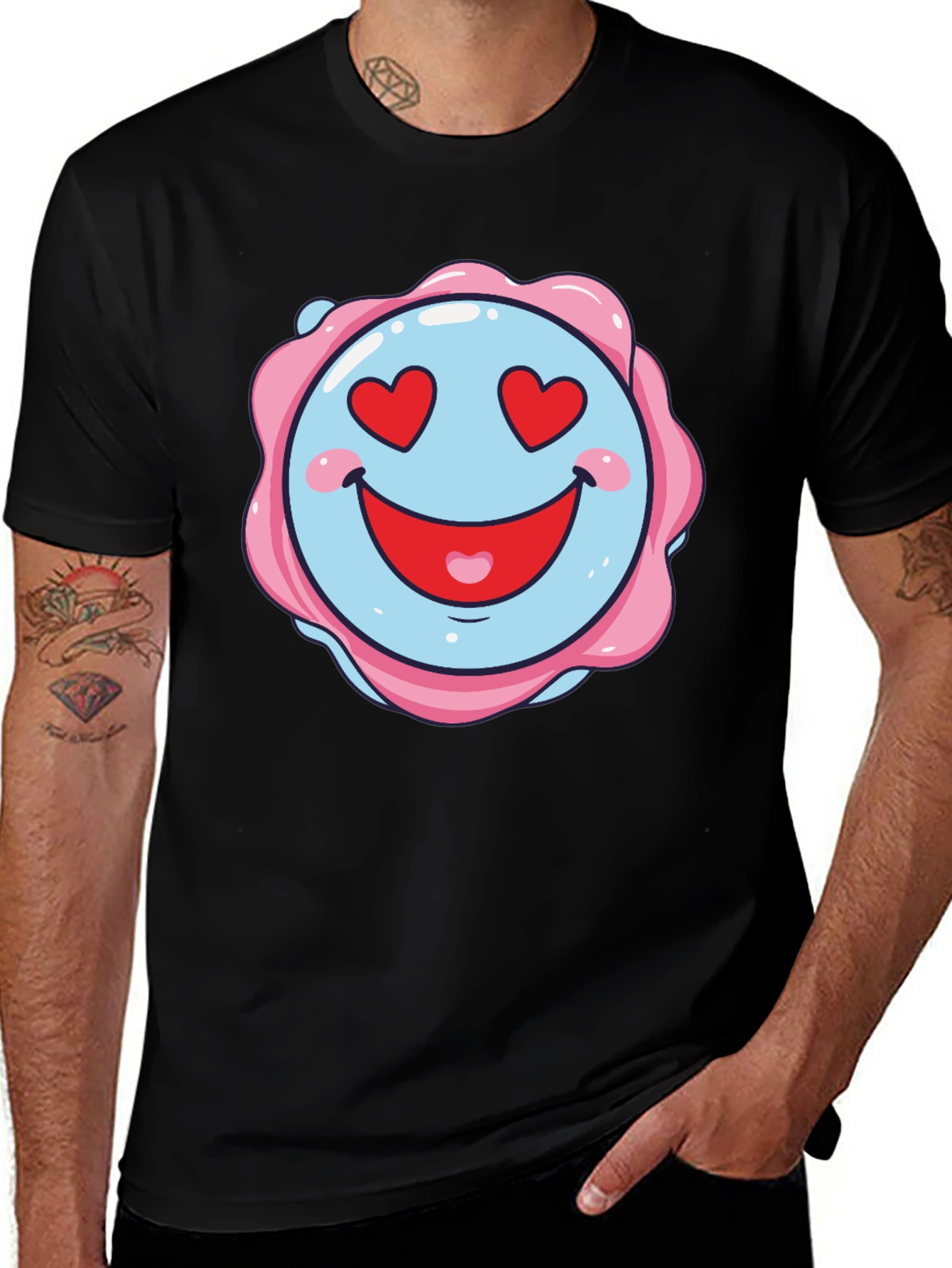Love Heart Emoji Graphic Black T-Shirt