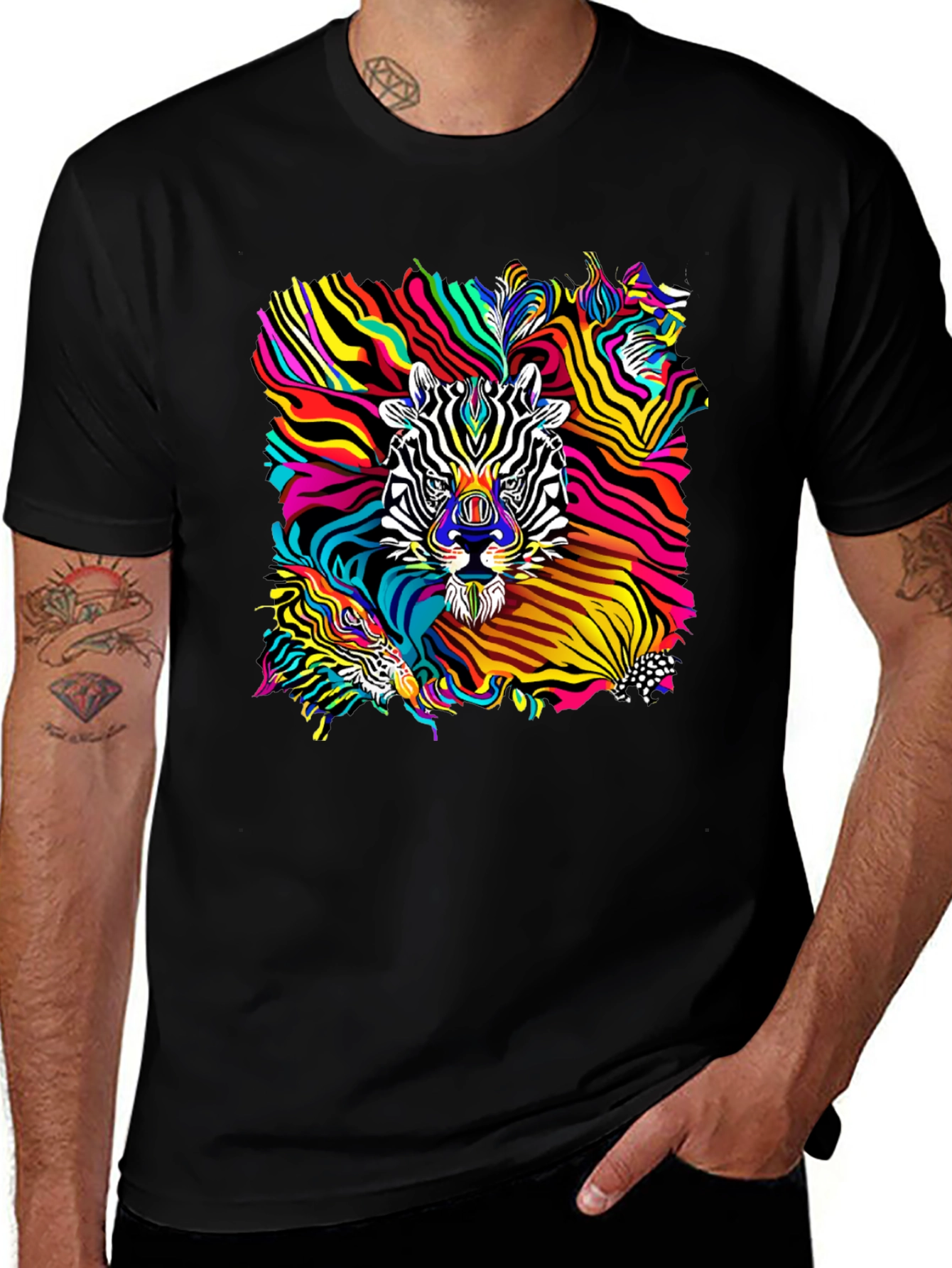 Variant 29 of Psychedelic Zebra Graphic T-Shirt - Black