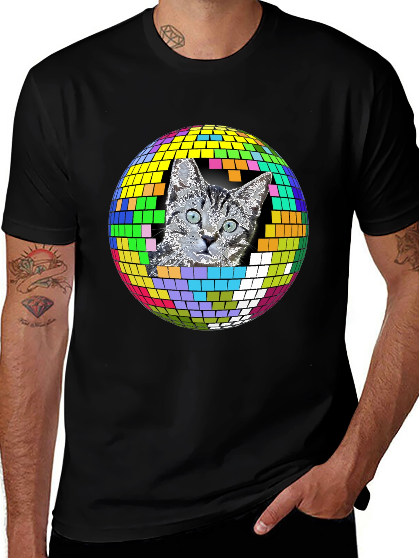 Variant 7 of Disco Cat Graphic Tee - Retro Party Shirt