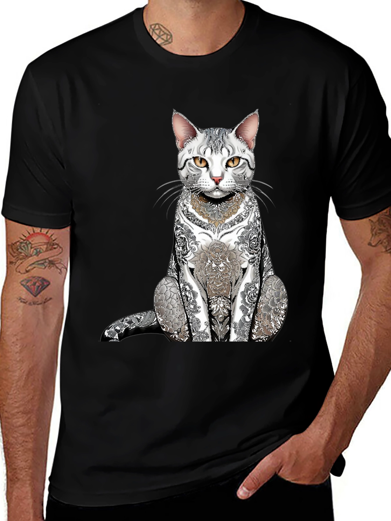 Variant 16 of Tattoo Cat Graphic Tee - Unique Style