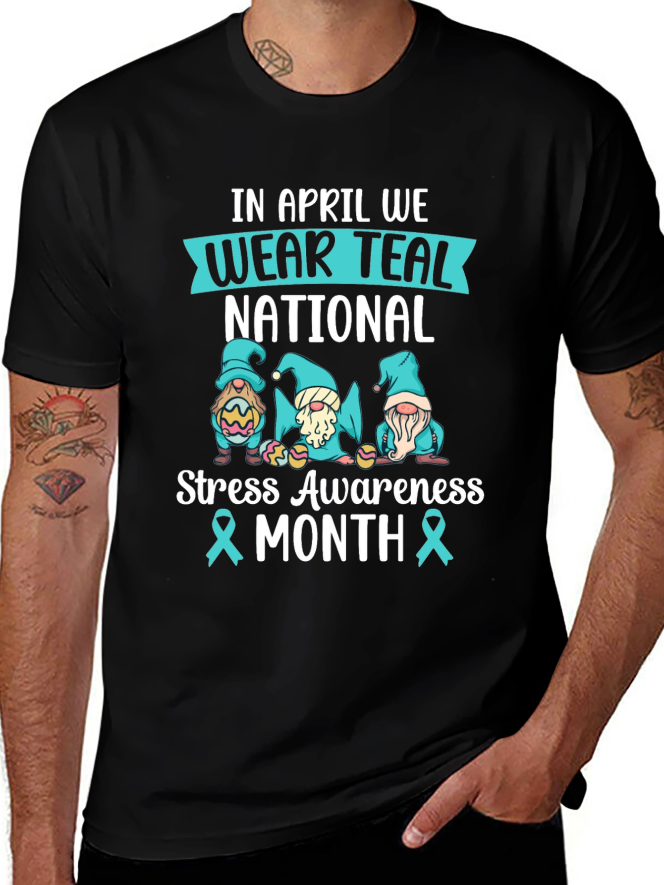 Variant 13 of April Stress Awareness Month Teal Gnome T-Shirt
