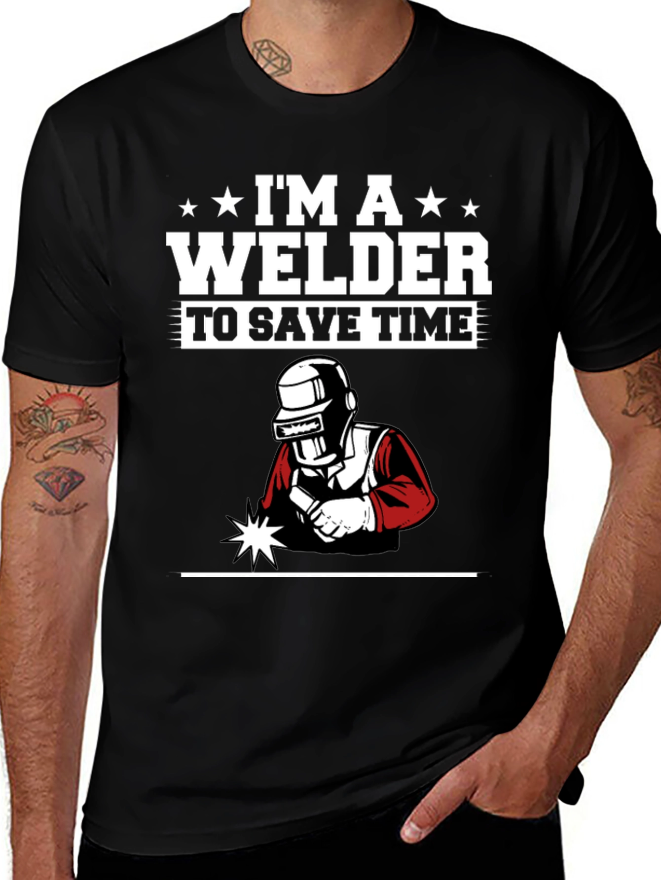 I'm A Welder To Save Time Black Graphic T-Shirt