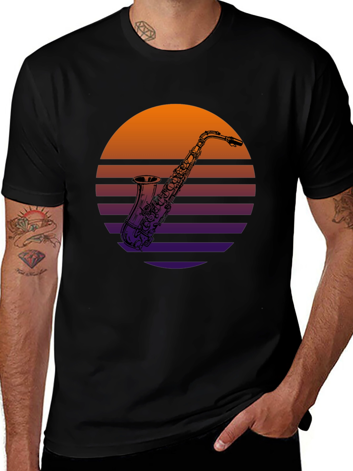 Variant 16 of Retro Saxophone Sunset T-Shirt - Music Lover Tee