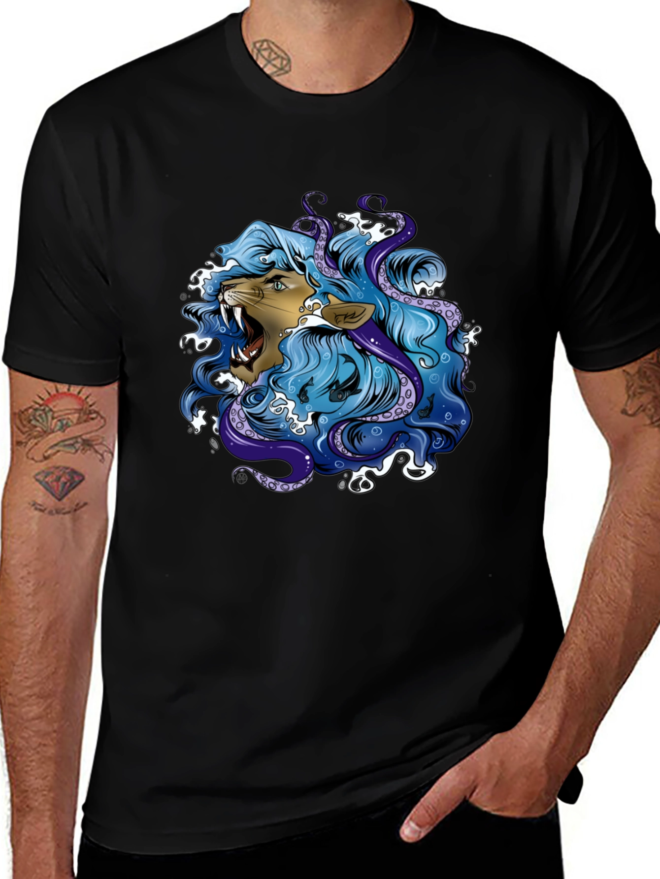 Variant 5 of Lion Octopus Graphic Tee - Unique Animal Fusion T-Shirt