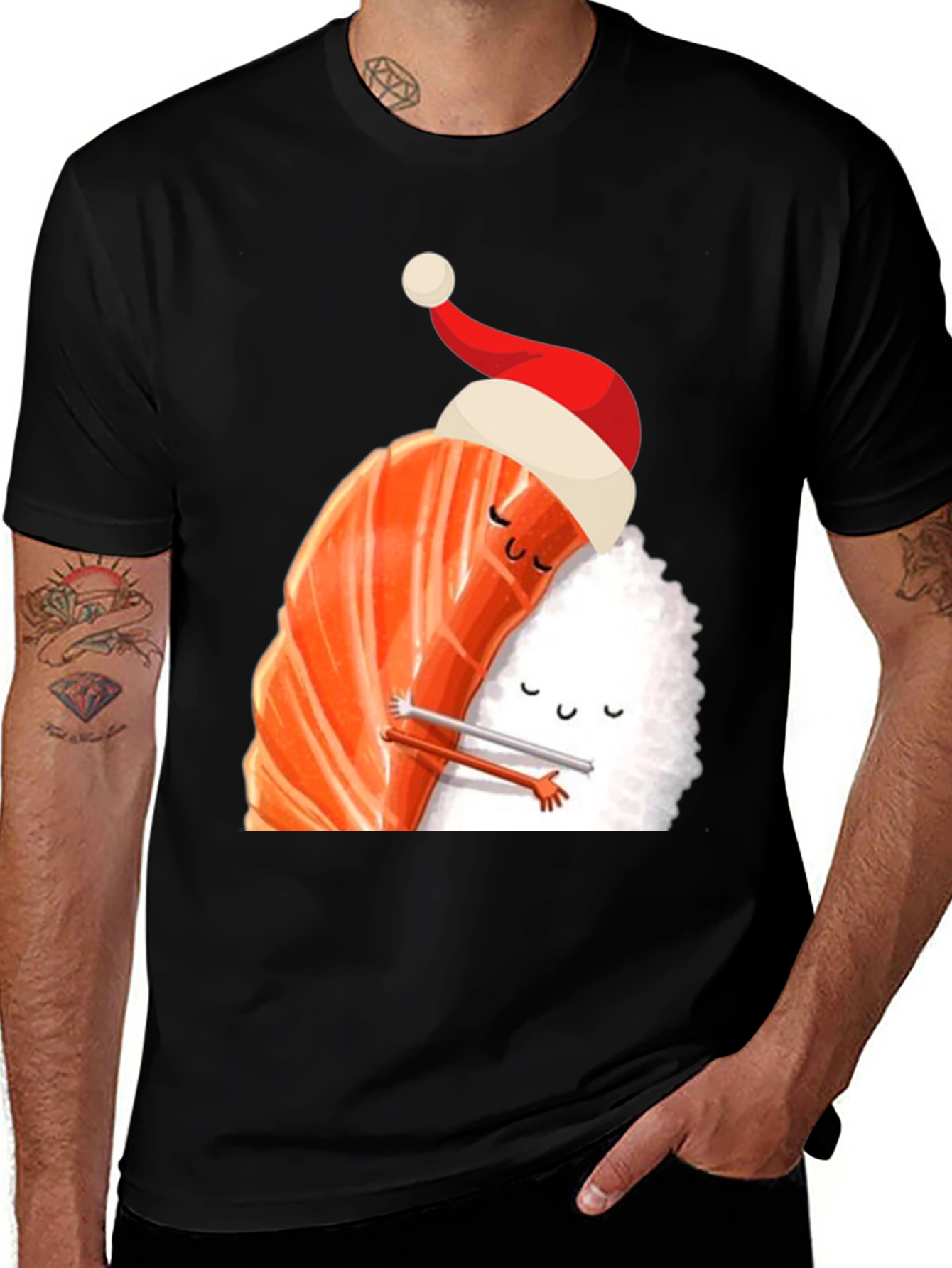 Sushi Christmas Hug Black T-Shirt