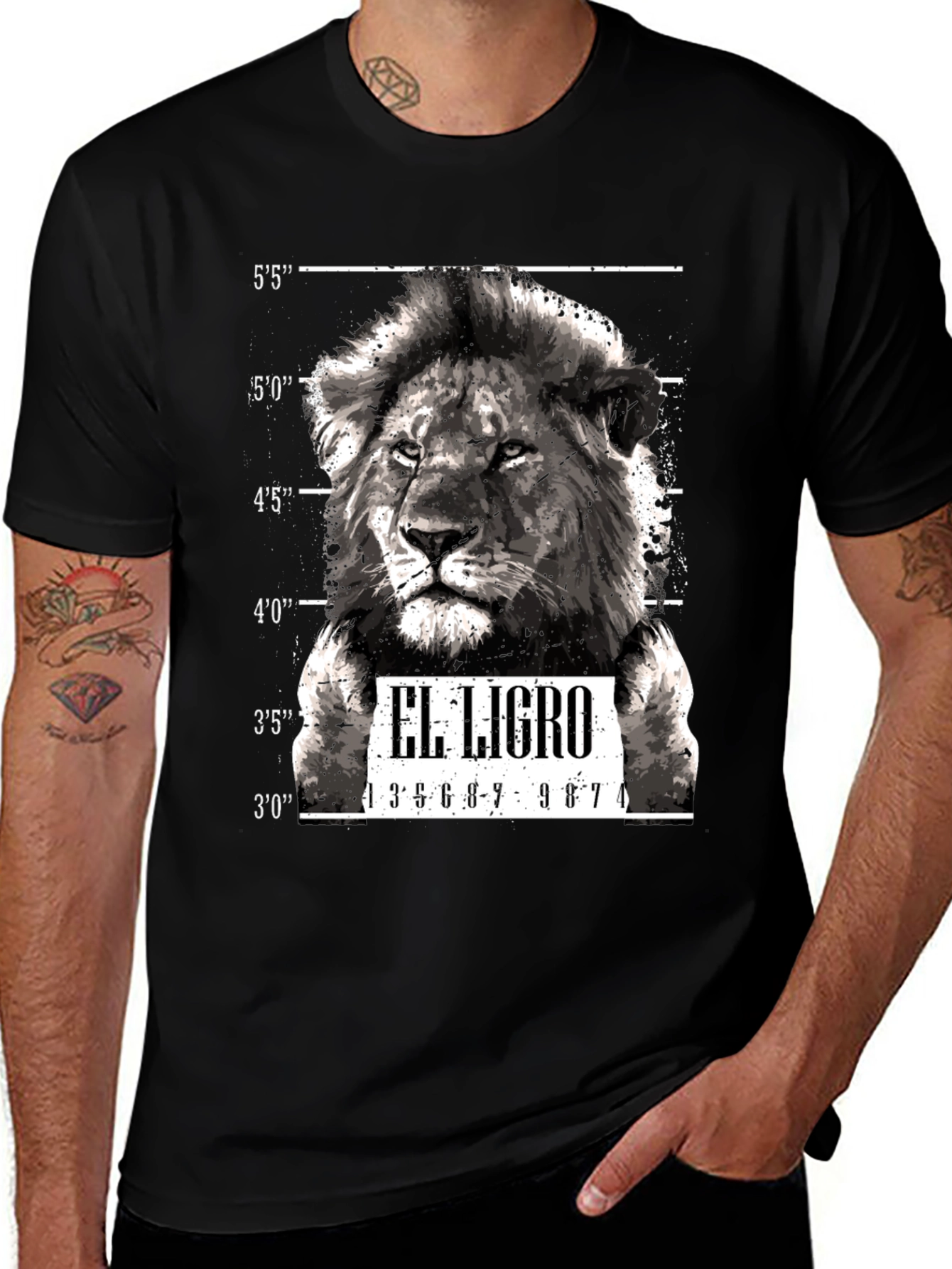 Variant 13 of El Ligro Lion Mugshot Graphic Tee - Black