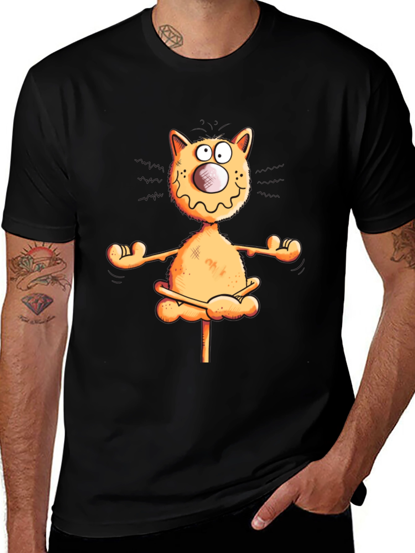 Variant 18 of Funny Cartoon Cat Black T-Shirt