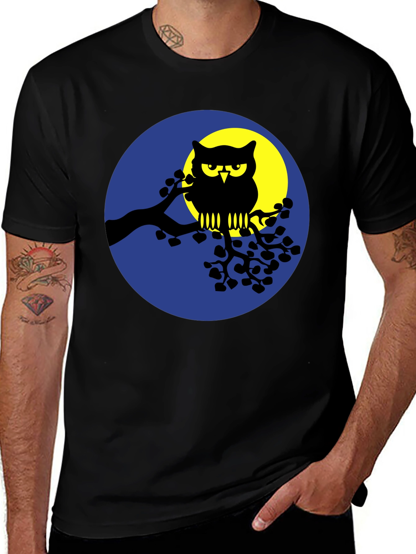 Variant 14 of Owl Silhouette Graphic Tee - Men's Black T-Shirt