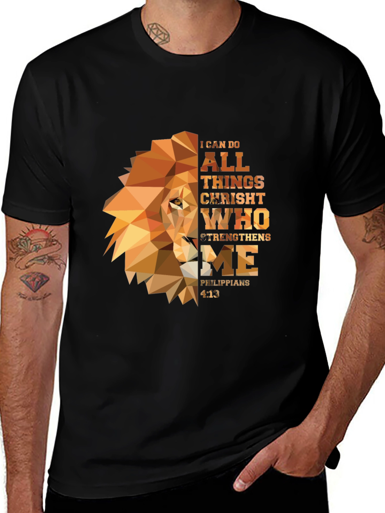 Variant 25 of Geometric Lion Graphic T-Shirt - I Can Do All Things