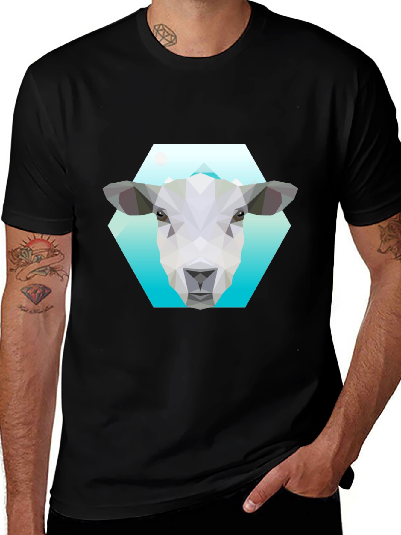 Variant 4 of Geometric Cow Graphic Tee - Black
