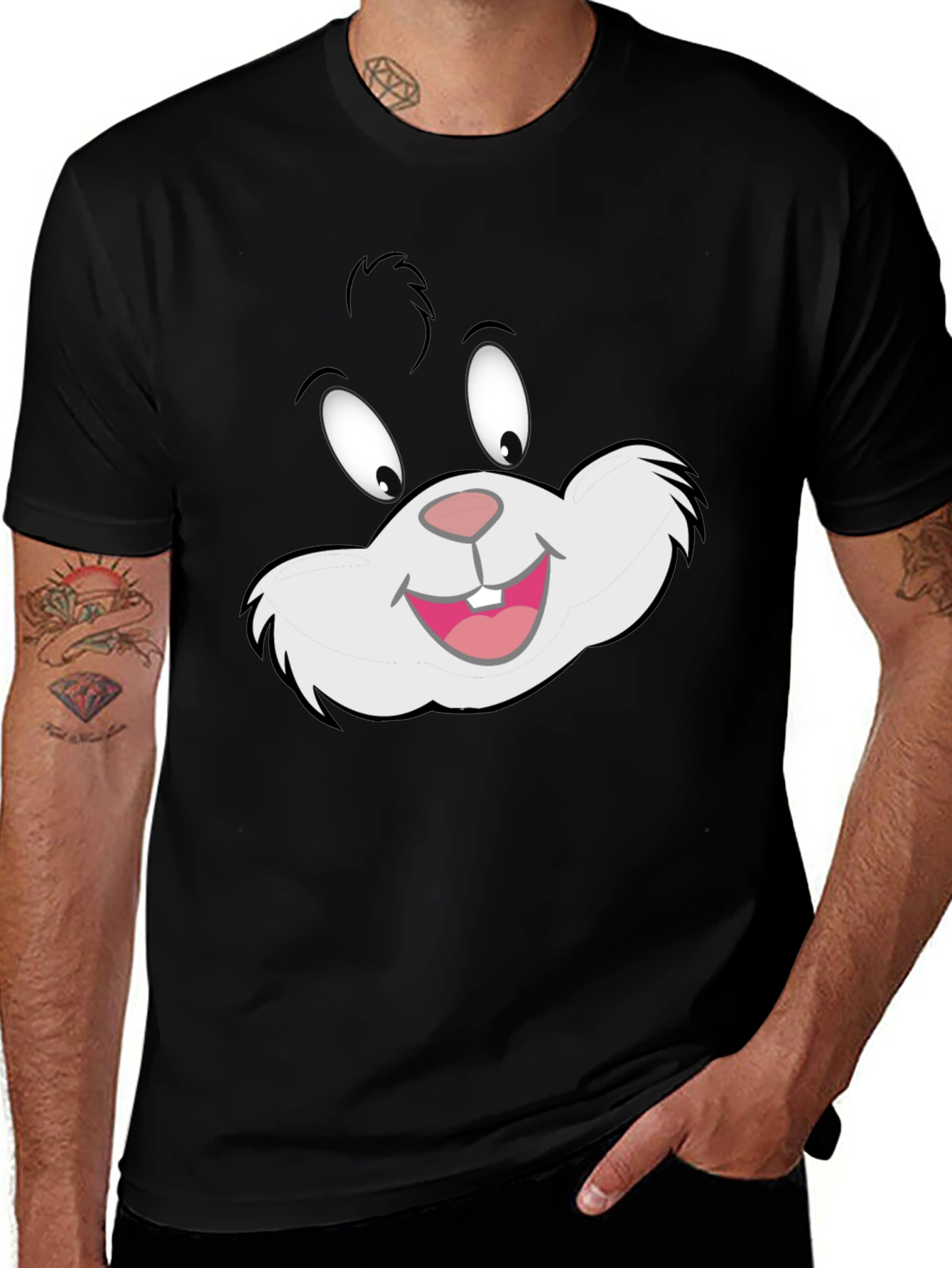 Variant 3 of Cartoon Cat Face Black T-Shirt