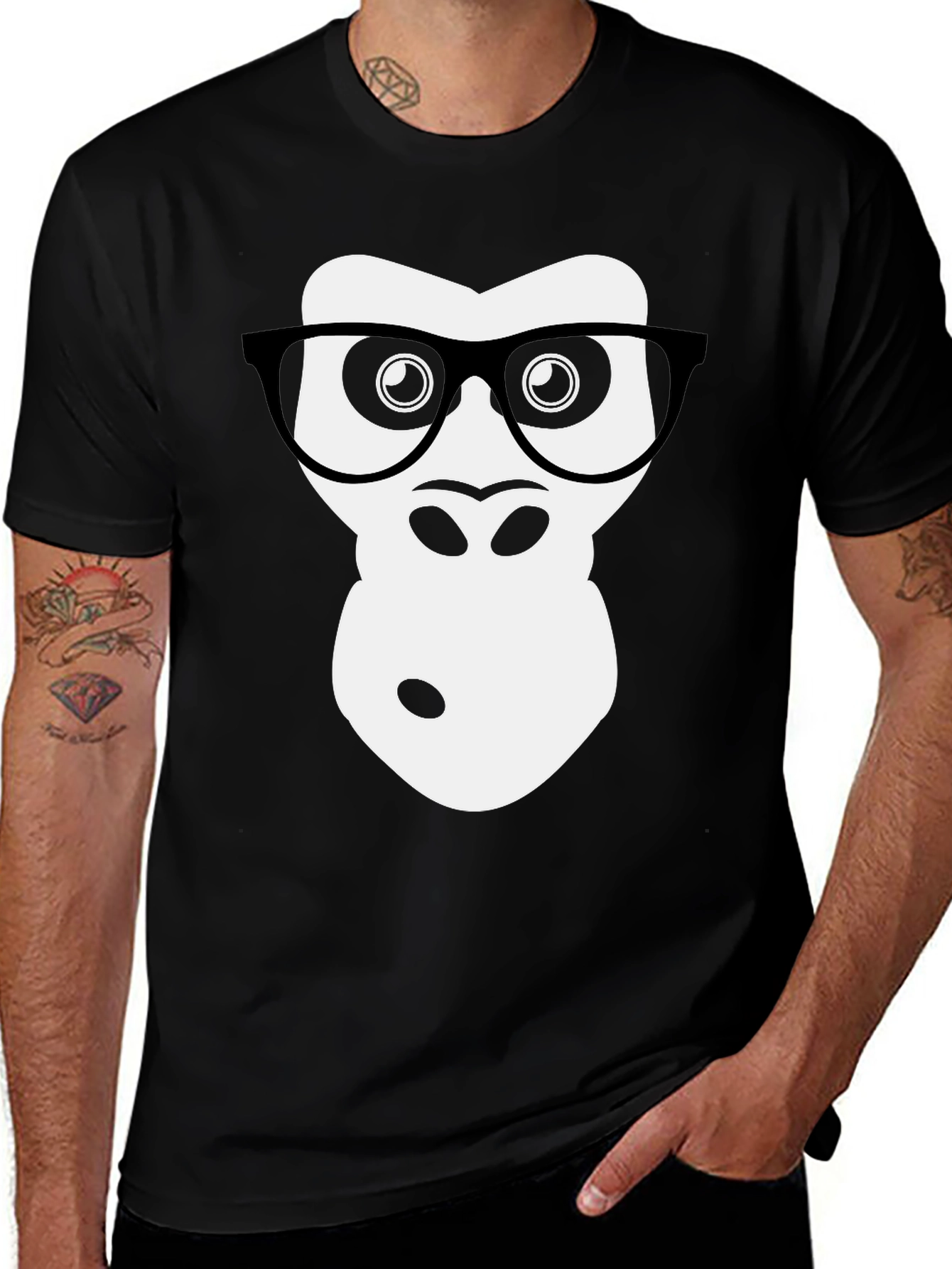 Black Nerdy Gorilla Graphic T-Shirt - Black main image