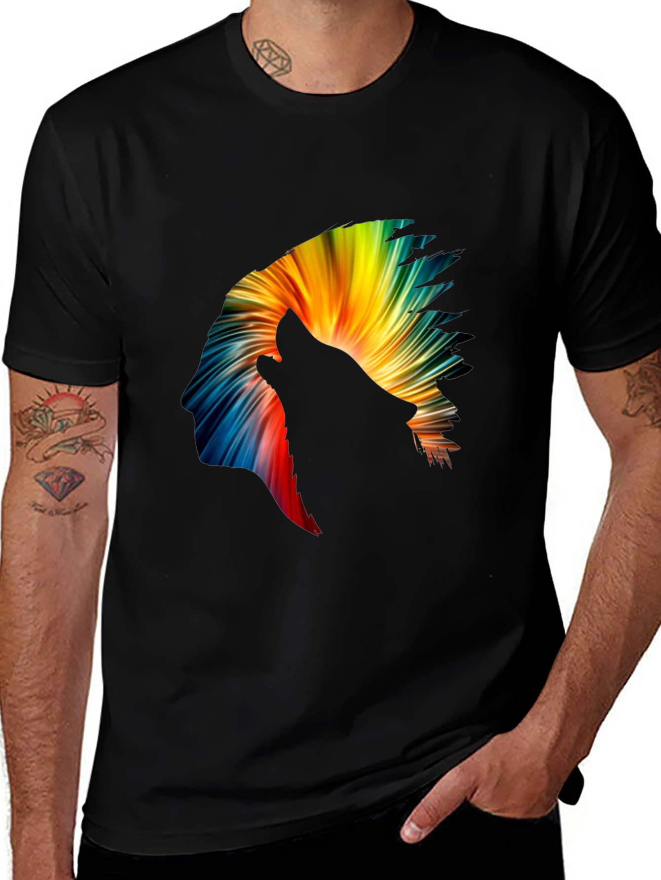 Variant 2 of Wolf Headdress Graphic Black T-Shirt