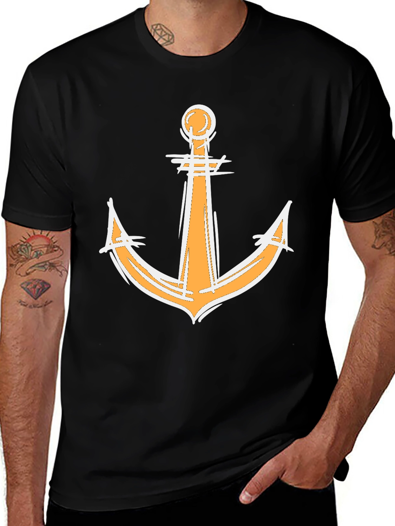 Variant 13 of Nautical Anchor Graphic Tee - Black Cotton Blend Shirt