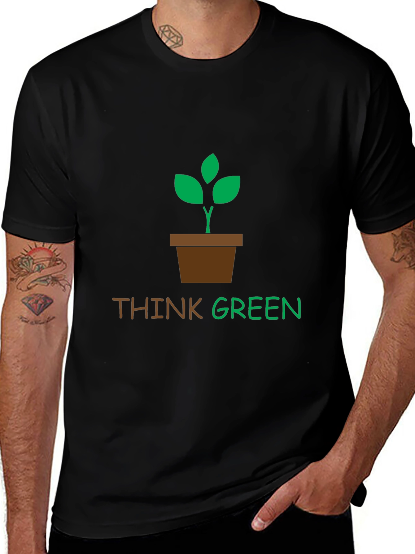 Variant 3 of Think Green Plant Pot T-Shirt - Eco Friendly Style