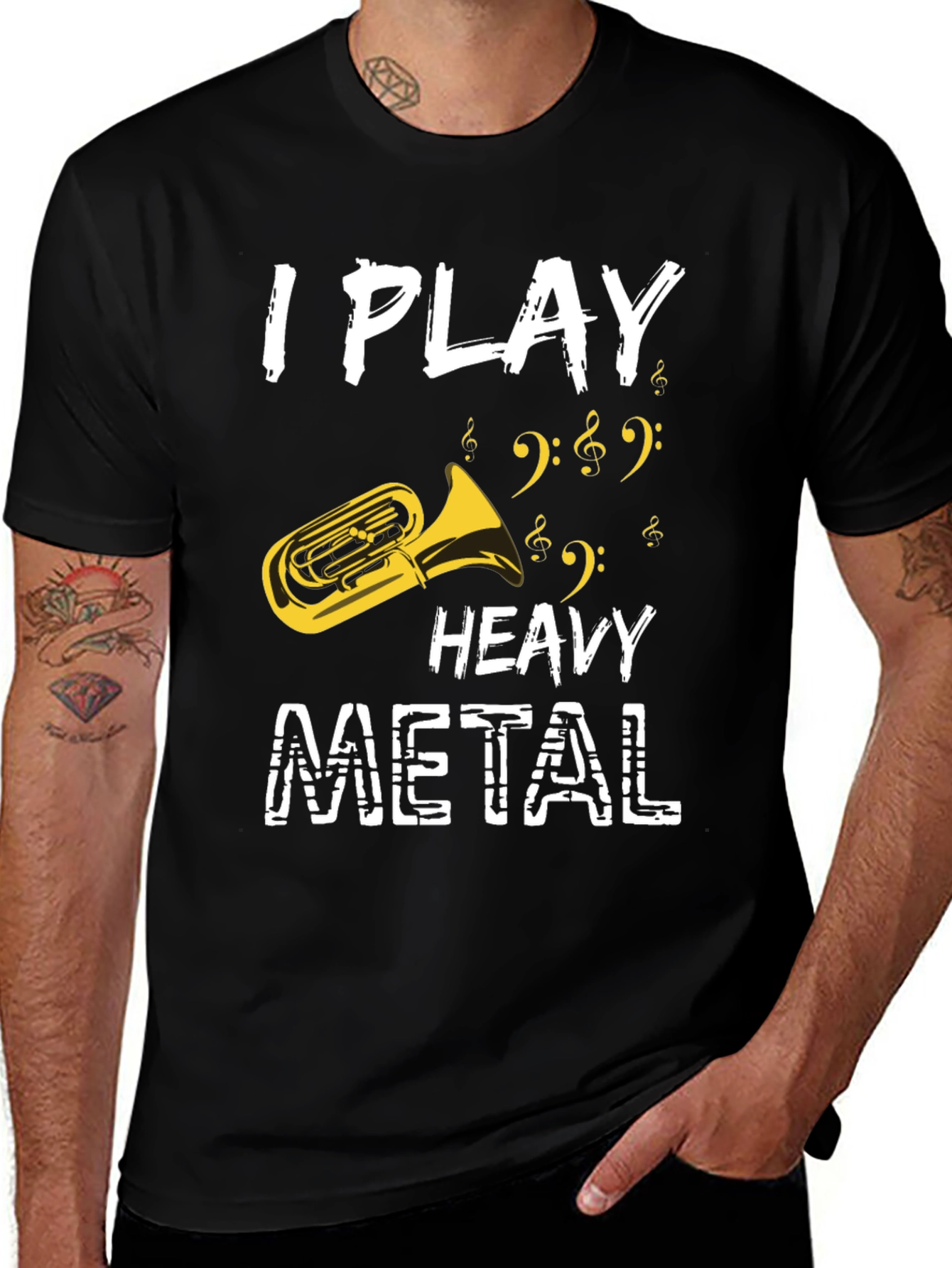 Variant 24 of I Play Heavy Metal Tuba Musician Black T-Shirt