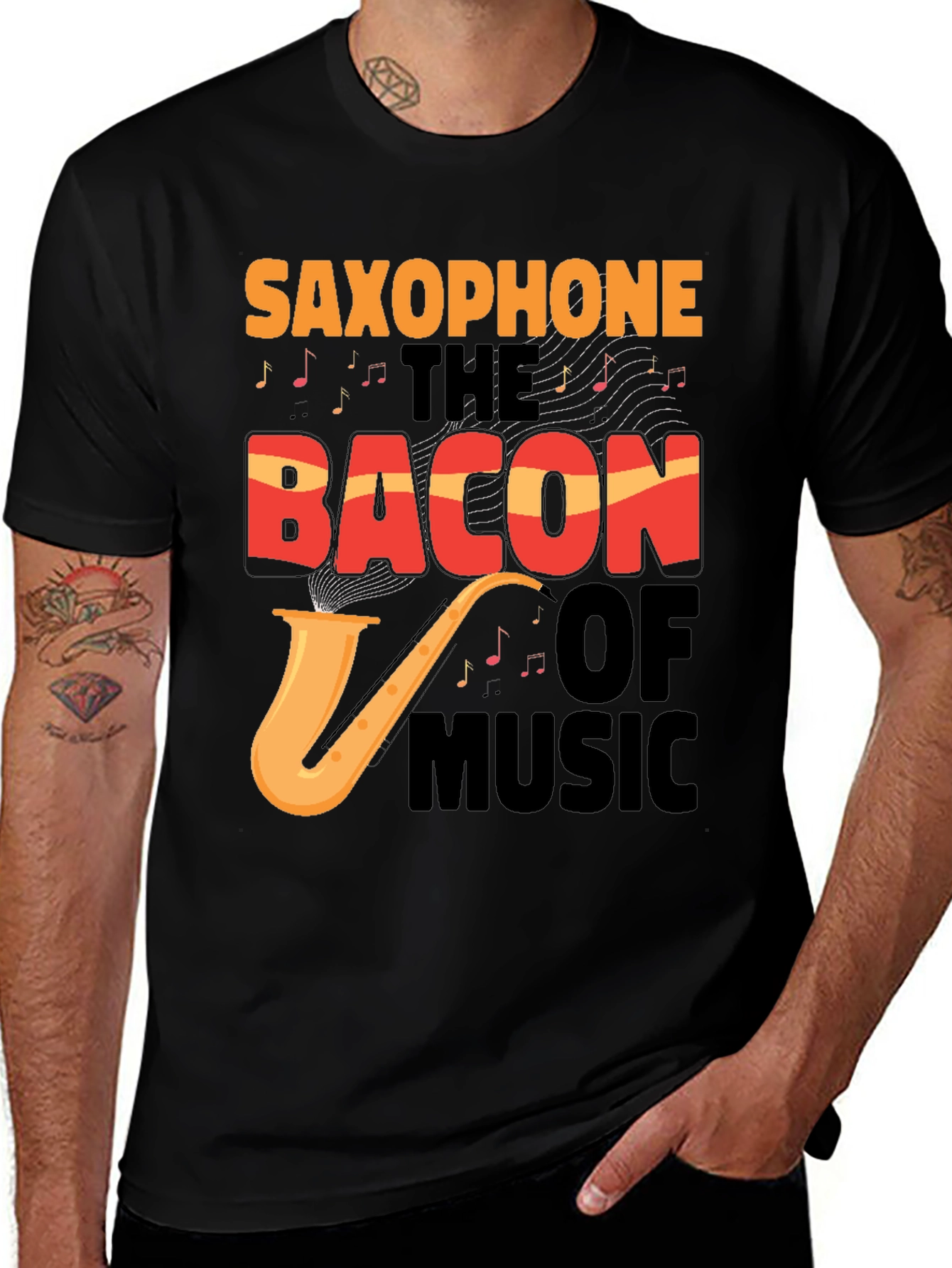Variant 16 of Saxophone Bacon of Music Graphic Tee
