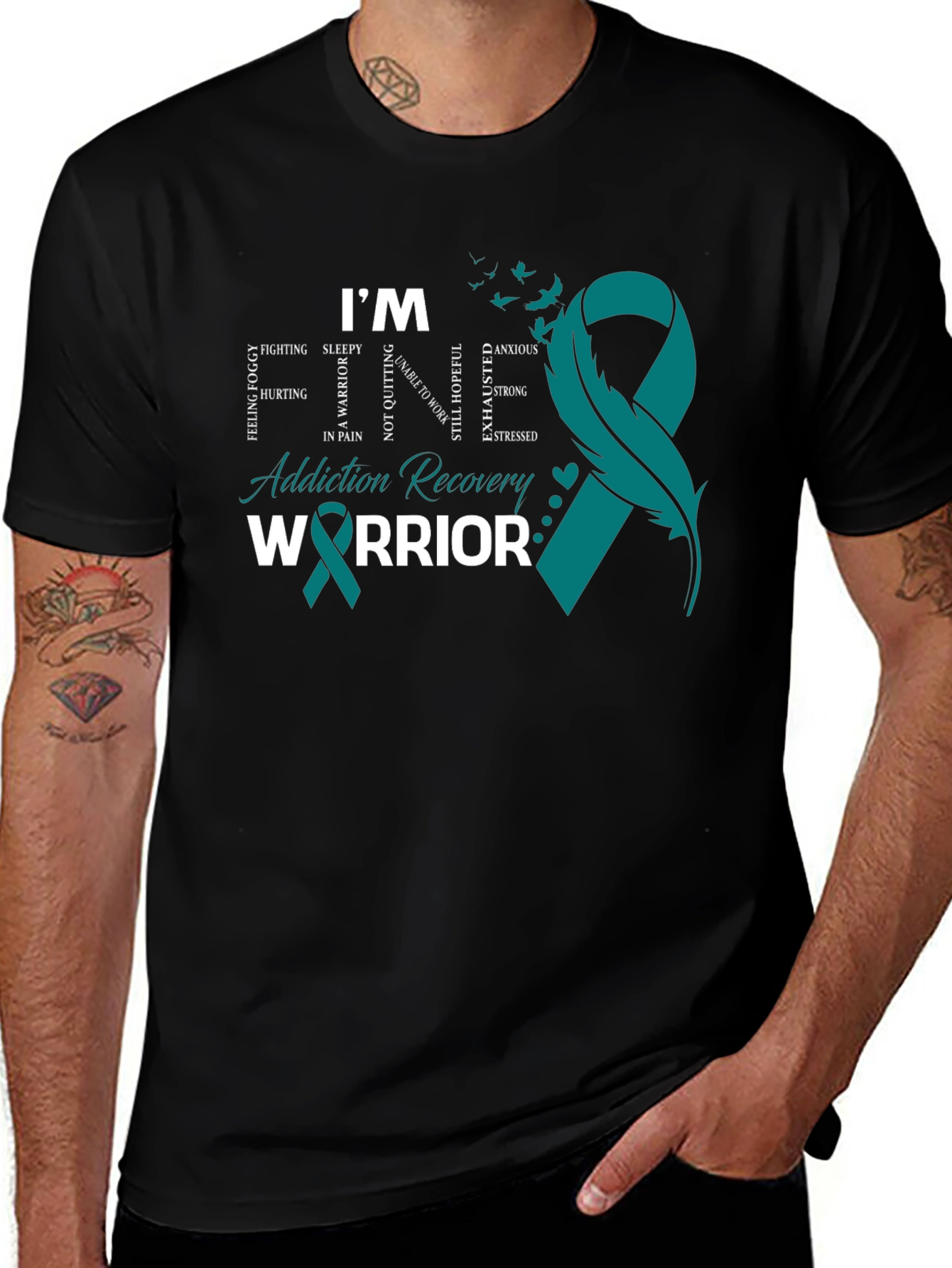 Addiction Recovery Warrior Teal Ribbon T-Shirt