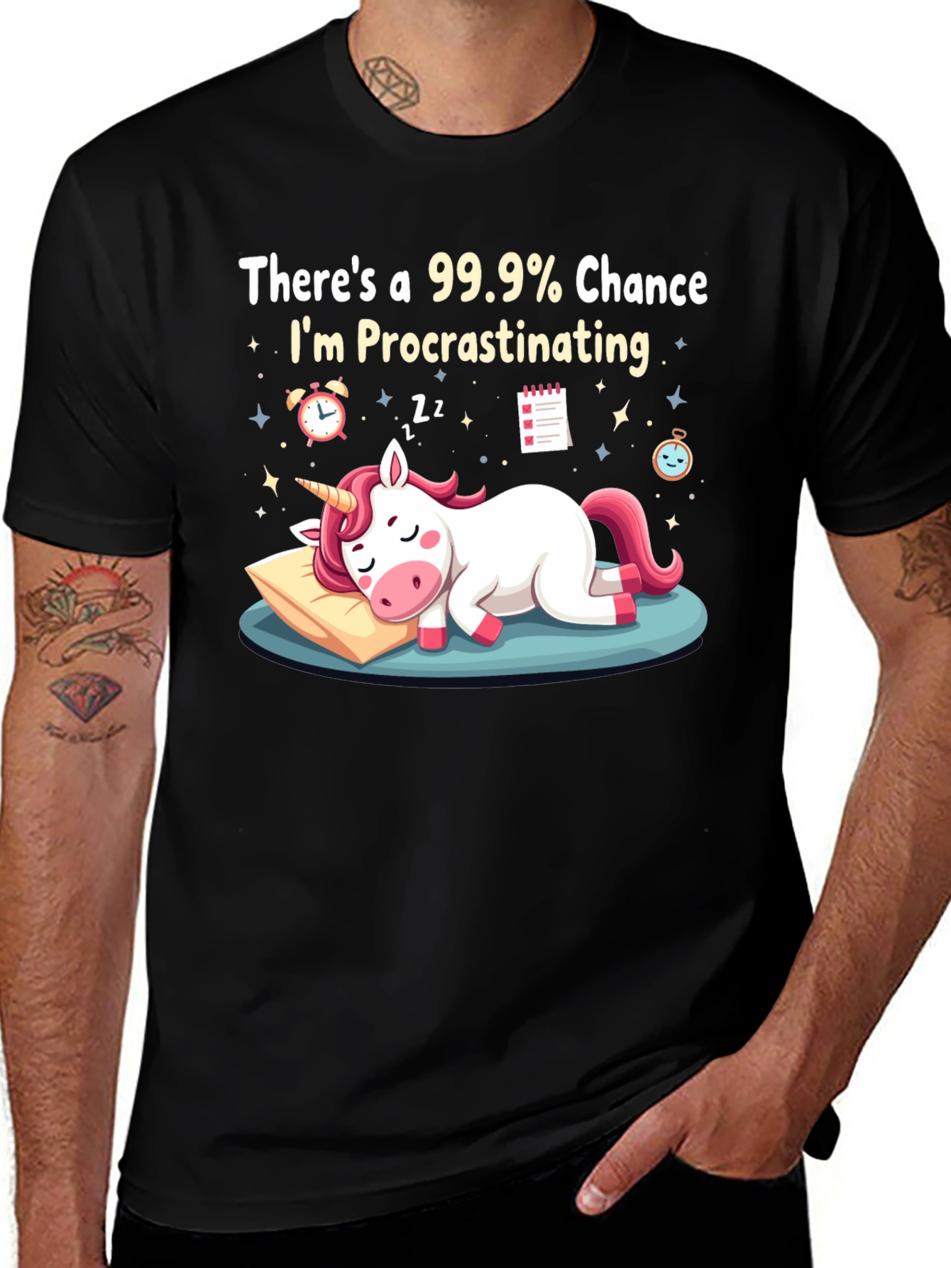 Variant 14 of Procrastinating Unicorn Graphic T-Shirt - Black